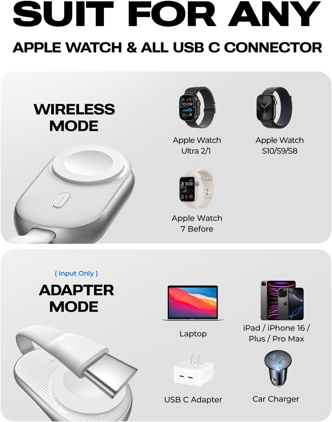LISEN Portable Charger for Apple Watch 1200mAh Wireless Keychain Watch Charger Fast Charging for Apple Watch Power Bank for Apple Watch Charger Keychain fit Apple Watch Series 10/9/8/7/6/5/4/SE/UItra - Image 10