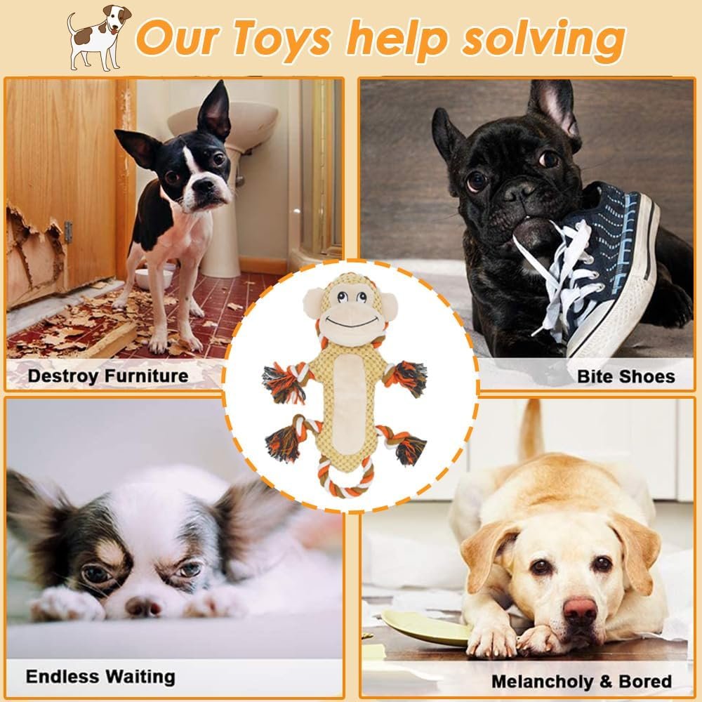 Rope Dog Toys Toys for Aggressive Chewers - Stuffed Crinkle Squeaky Dog Toys for Tug of War Plush Touch Dog Toys to Keep Them Busy Indestructible Dog Toys for Small Medium Dogs - Image 7