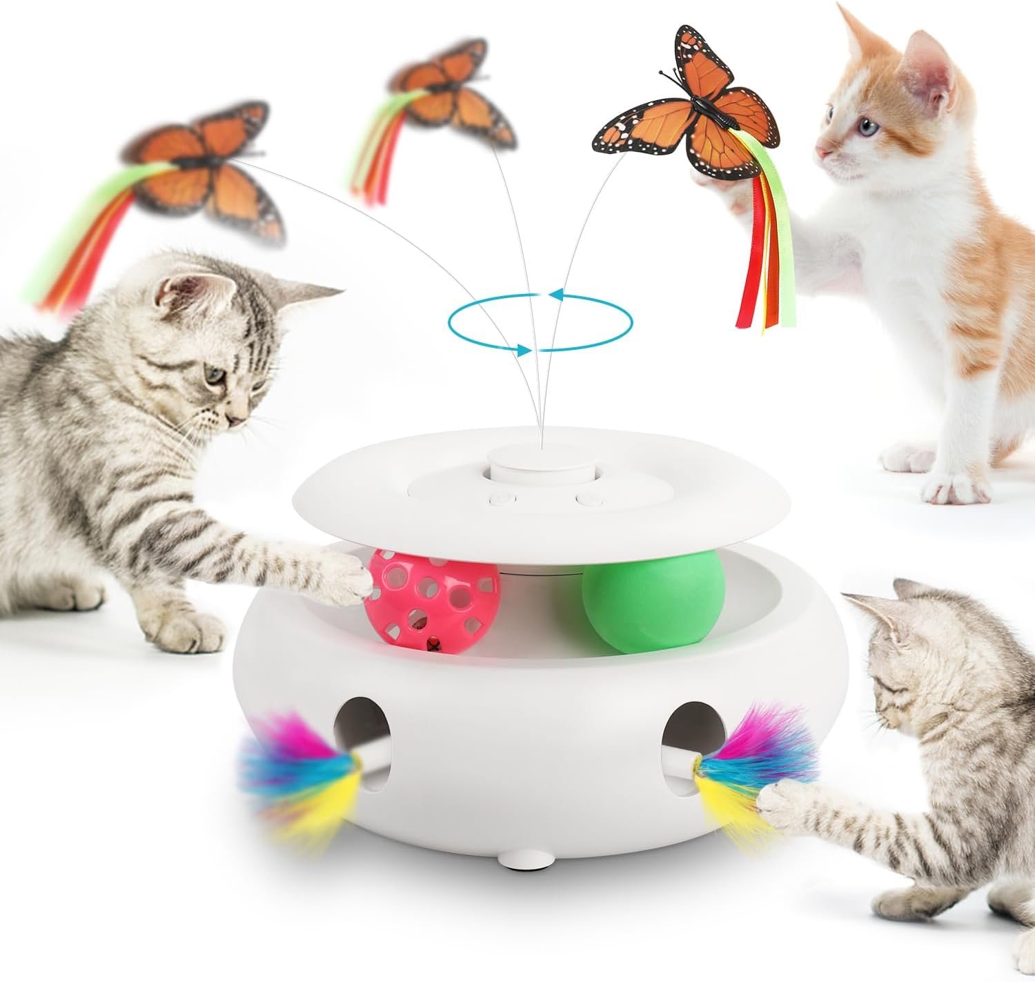 Cat Toys Interactive Cat Toy Automatic Cat Toys for Indoor Cats, 3-in-1 Electric Cat Toy USB Rechargeable, Ambush Feather, Fluttering Butterfly, Track Balls Kitten Toy Cat Exercise Toys - Image 2
