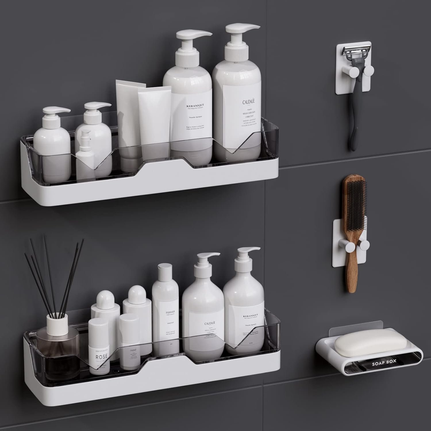 2-Pack Shower Caddy, Adhesive Shower Shelves with Soap Holder and 2 Razor hooks, No Drilling Shower Racks, Used for Bathroom and Kitchen - Image 2