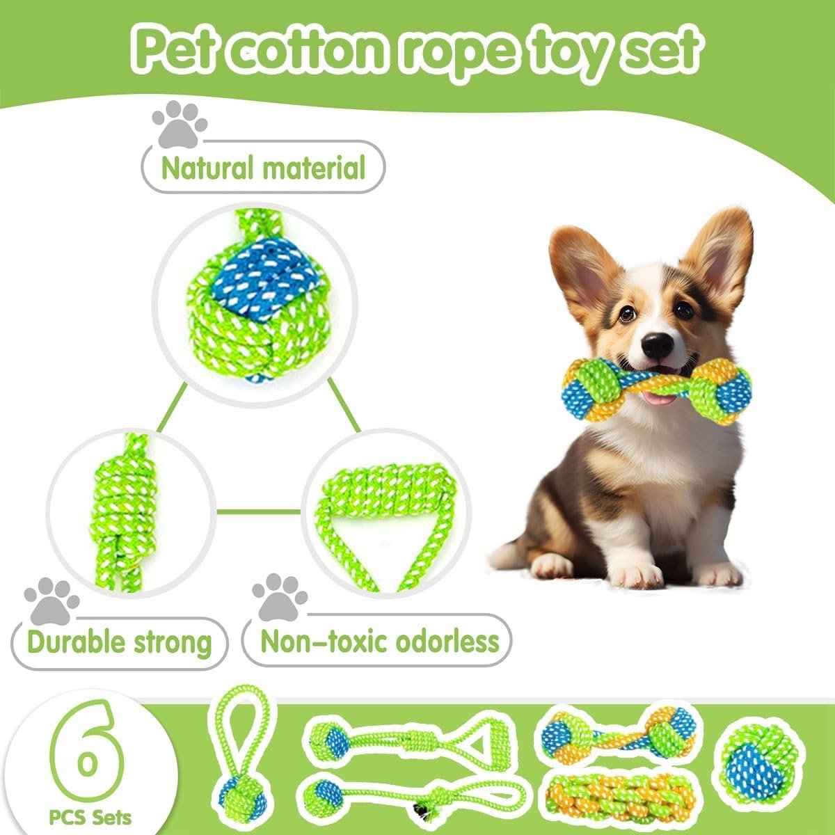 6 Pack Rope Toys for Dogs Aggressive Chewers, Prevents Boredom, Dental Cleaning for Small Dog,Tug of War Teething Dog Toys for Puppies, Cotton Dog Teething Toys for Instinctual Play and Training - Image 4