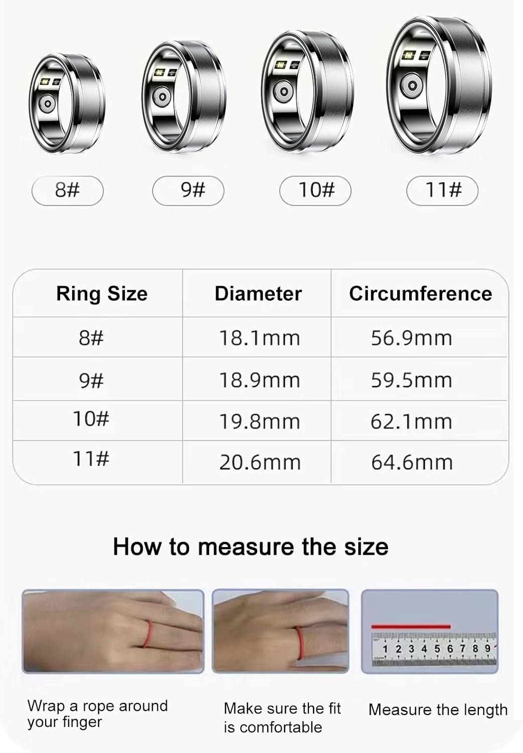 feifuns Smart Ring, Wearable Fitness Tracker with Multiple Sport Modes, Sleep Tracking - Heart Rate - Blood Oxygen - Temperature Trends - IP68 Waterproof (Silver, 9#) (Gold, 9#) - Image 7