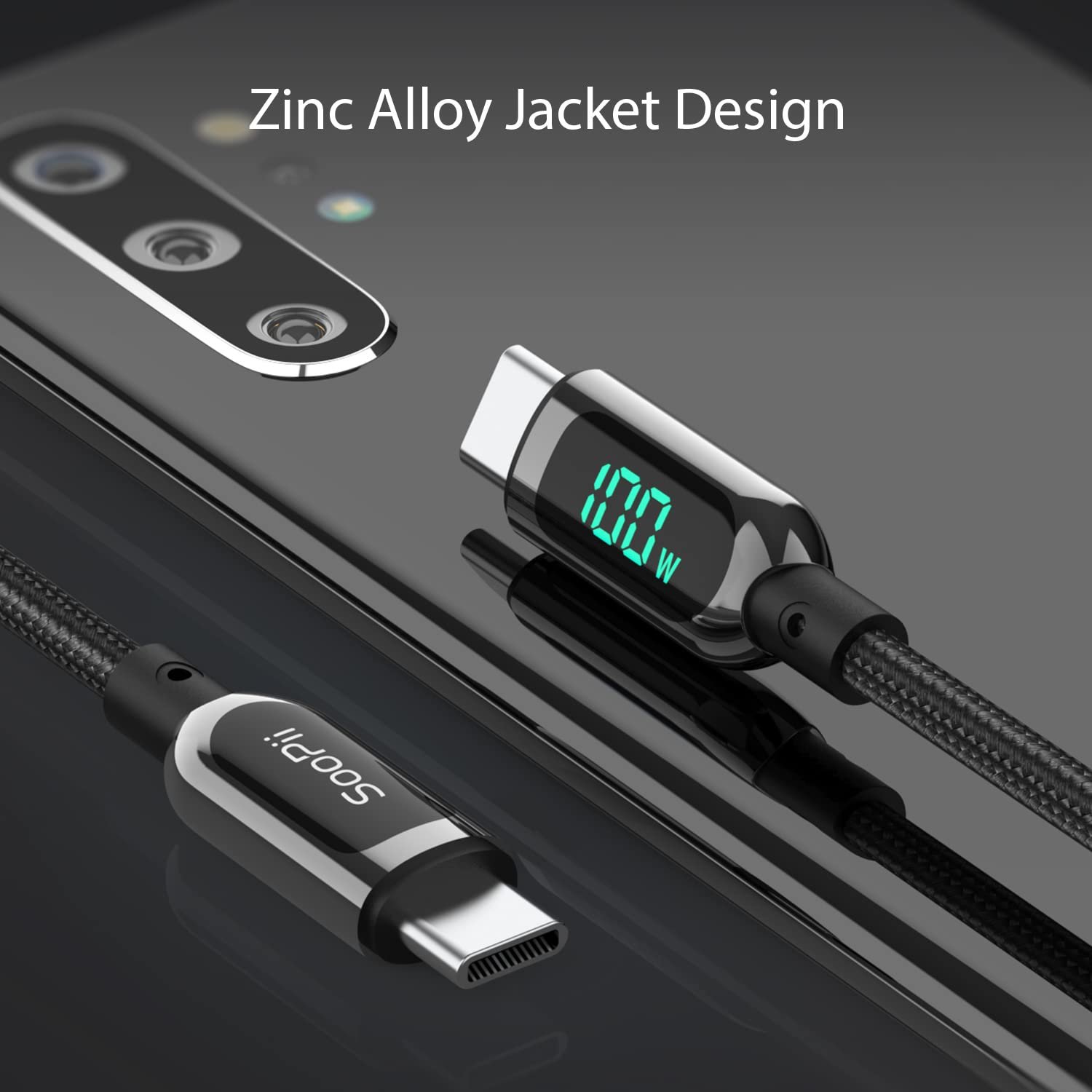 SOOPII 100W 4ft USB C to USB C Cable Fast Charge, Nylon Braided Cable with LED Display for lPhone 15/15 Pro/15 Plus/15 Pro Max,lPad Air,MacBook Pro,Galaxy S24/S23, Pixel, LG (Black) - Image 9