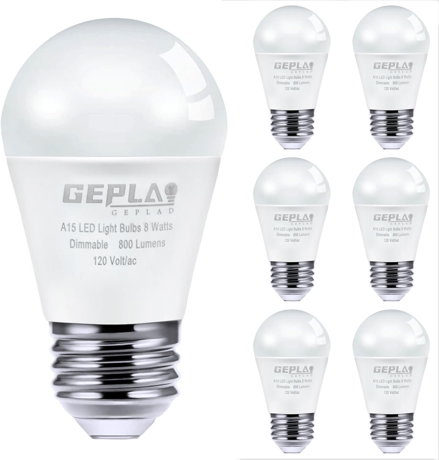 6 Pack A15 Light Bulb Dimmable 60W Equivalent, 8W LED Waterproof Refrigerator Bulbs,5000K Daylight, 800 LM, E26 Medium Base,for Indoor and Outdoor, Ceiling Fan, Wall sconces,Appliance Bulb - Image 2