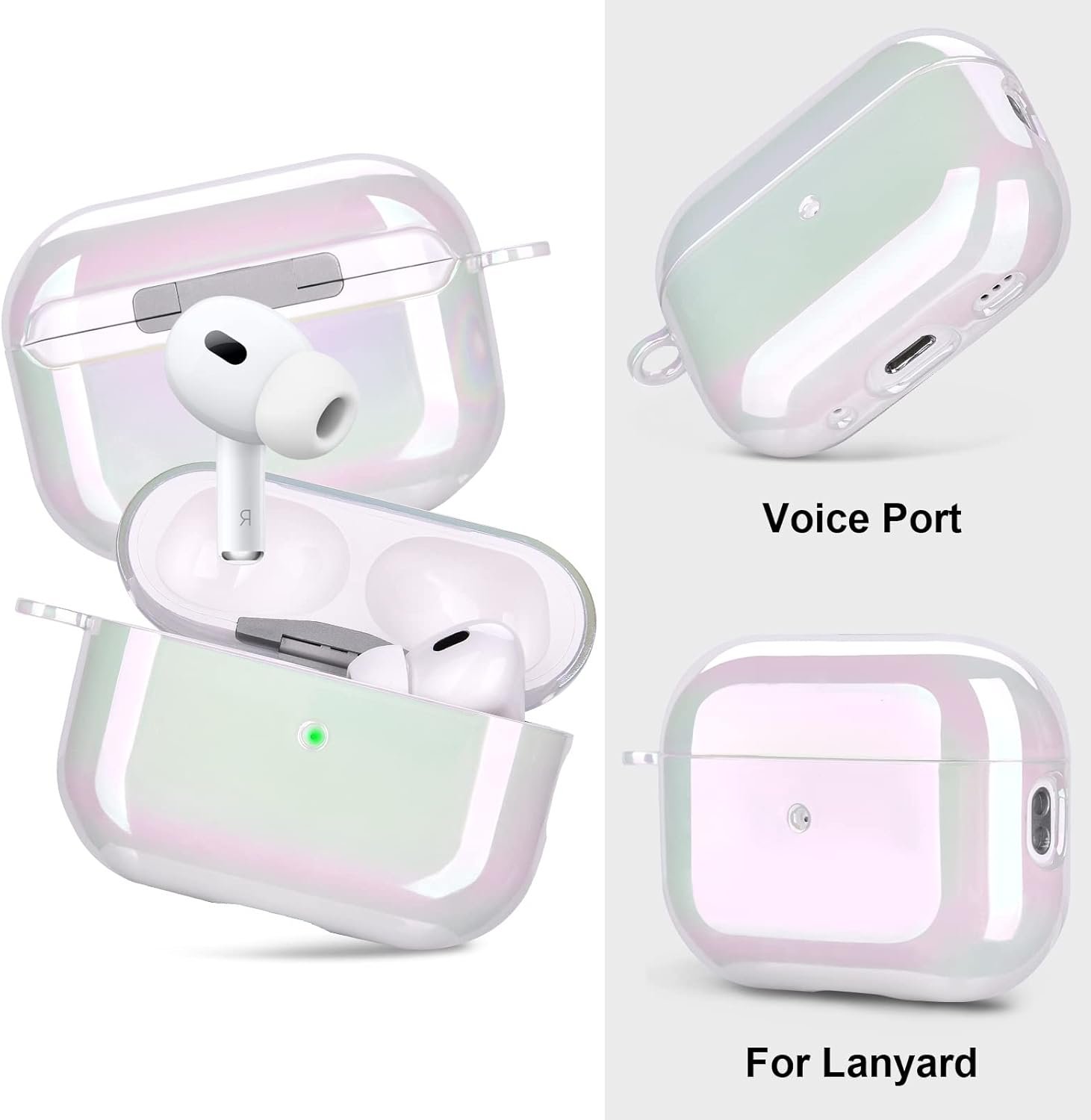 AIRSPO AirPods Pro 2nd Generation Case Cover Clear Lasher Hard PC Protective Case Colorful AirPod Pro 2 Cover Skin Compatible with Apple AirPods Pro 2 with Keychain (Glittery White) - Image 4