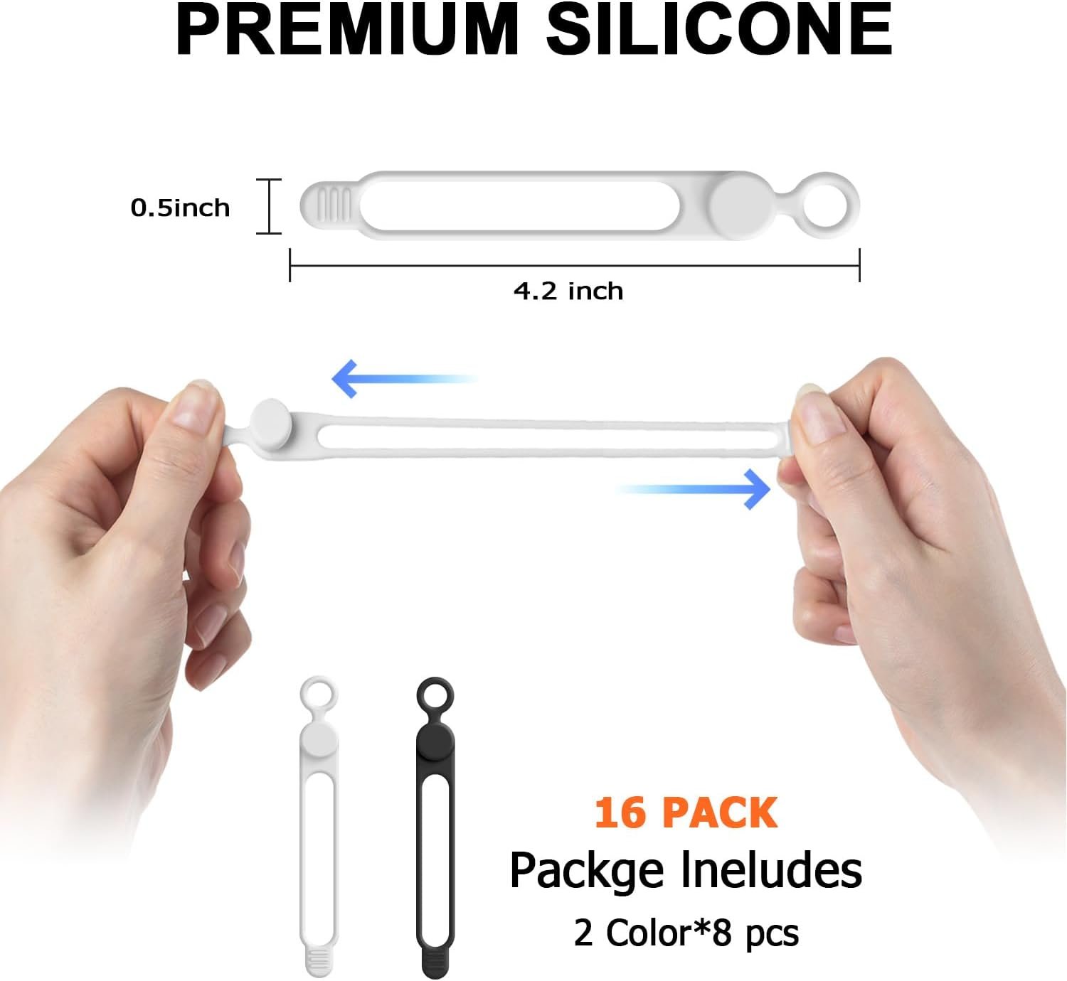 Nearockle 16Pcs 4.2" Silicone Cable Ties Cord Organizer for Cable Management, Reusable Cable Organizer Electronic Accessories in Home,Office,Kitchen,School,Travel(Black*8 & White*8) - Image 3