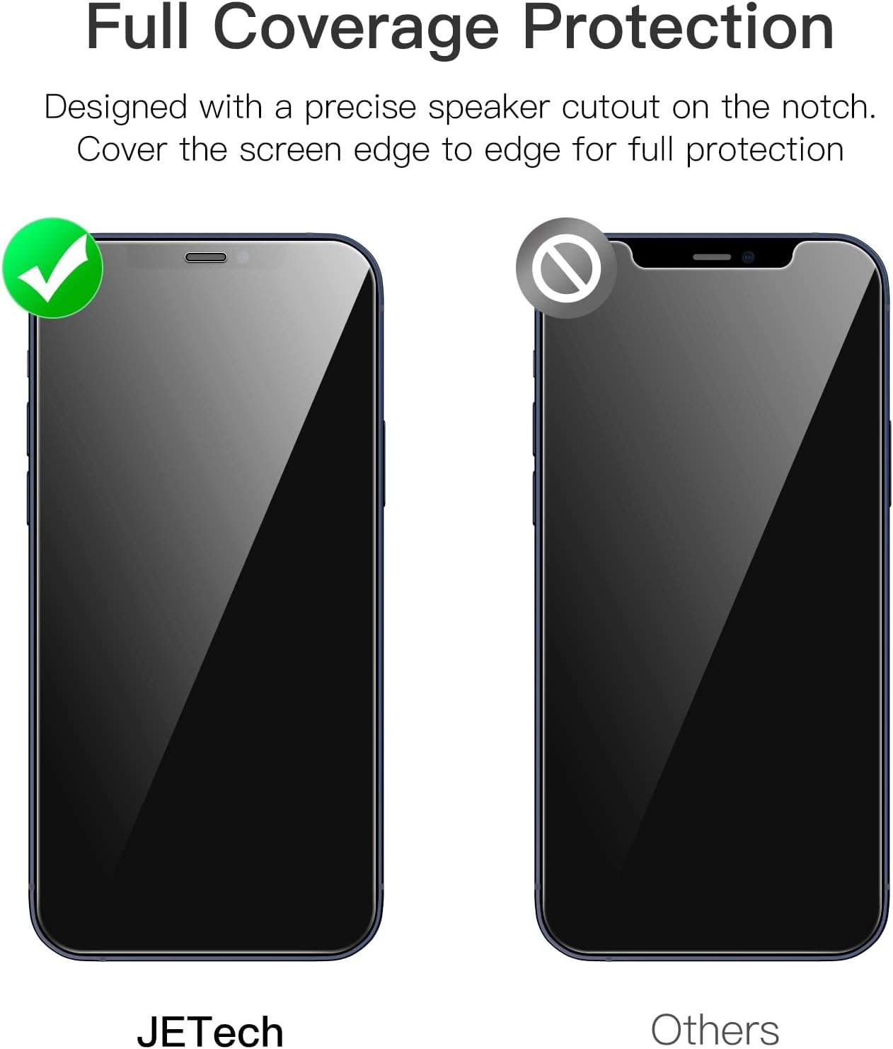 JETech Full Coverage Screen Protector for iPhone 12/12 Pro 6.1-Inch, 9H Tempered Glass Film Case-Friendly, HD Clear, 3-Pack - Image 3