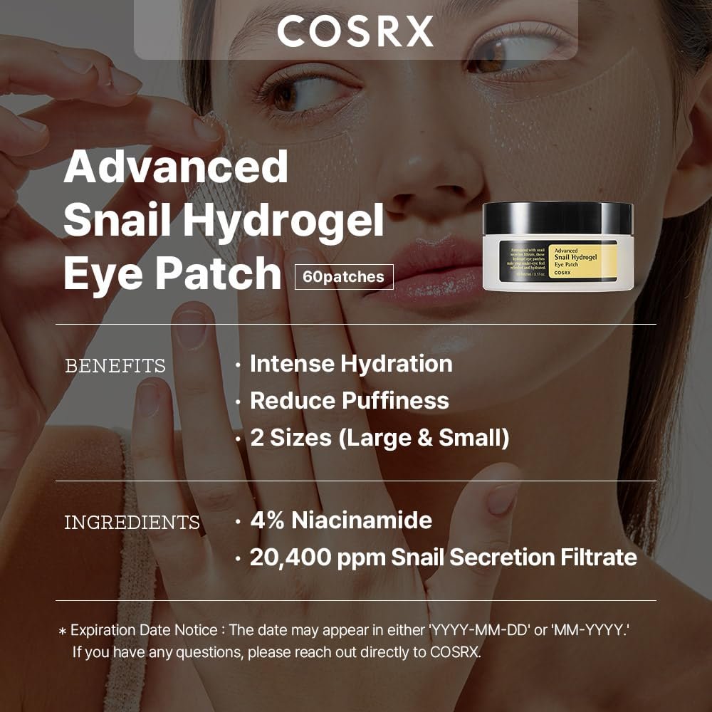 COSRX Advanced Snail Hydrogel Eye Patch (60pc), Gel Serum Mask, Puffy Undereye Treament, Fine Lines, Refresh, Hydrate| Paraben free, Korean Skin Care - Image 3