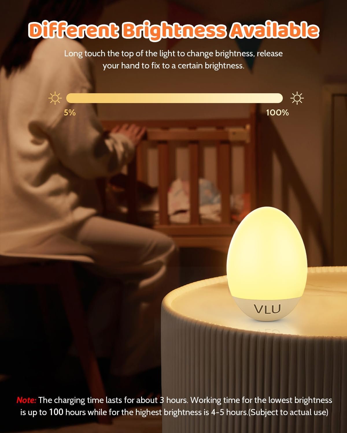 VLU Night Light for Kids, LED Night Light, Dimmable & Rechargeable Night Light with Multi-Color & Tumbler, Egg Night Light for Baby Nursery & Breastfeeding, Eye Caring - Image 4
