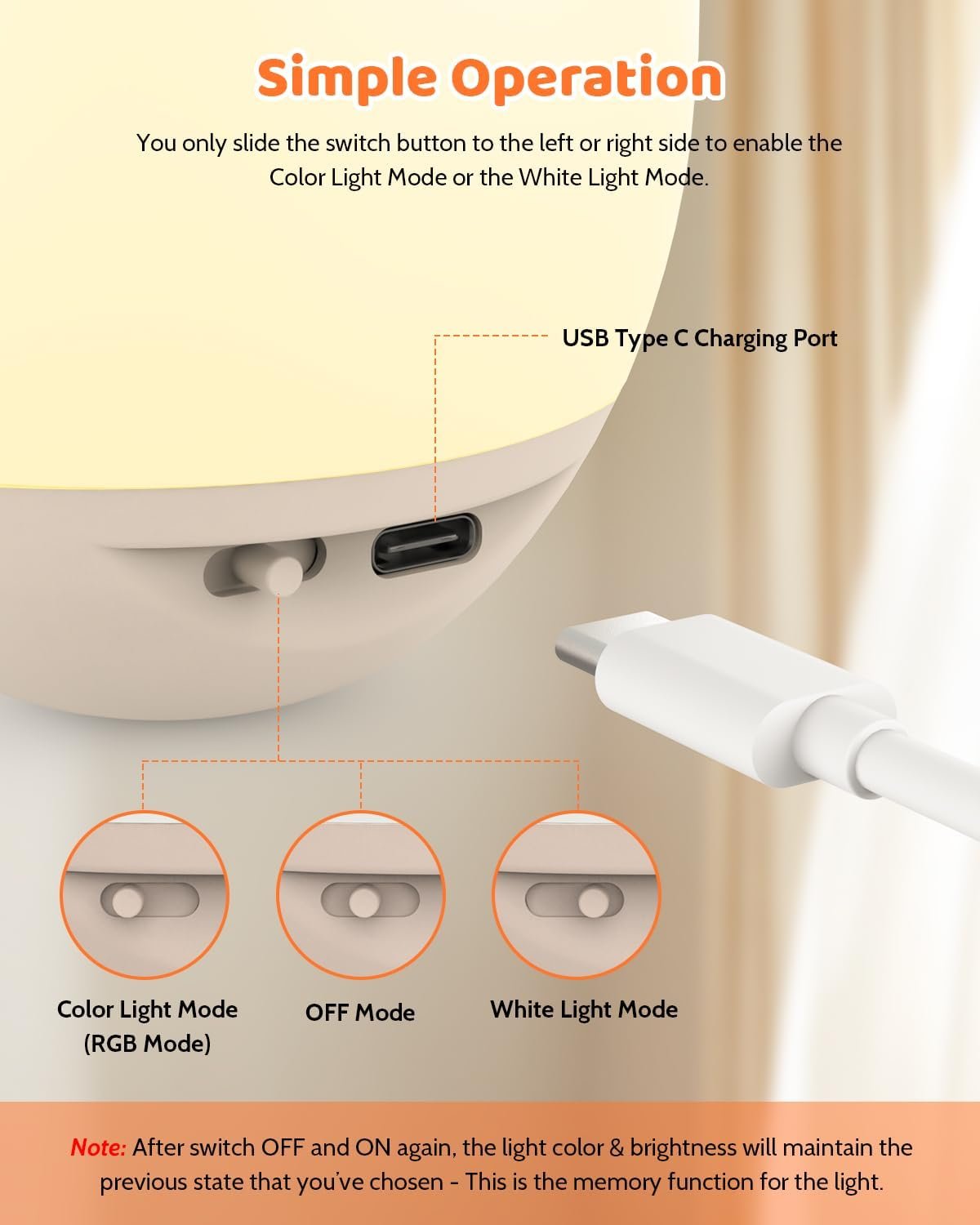 VLU Night Light for Kids, LED Night Light, Dimmable & Rechargeable Night Light with Multi-Color & Tumbler, Egg Night Light for Baby Nursery & Breastfeeding, Eye Caring - Image 8