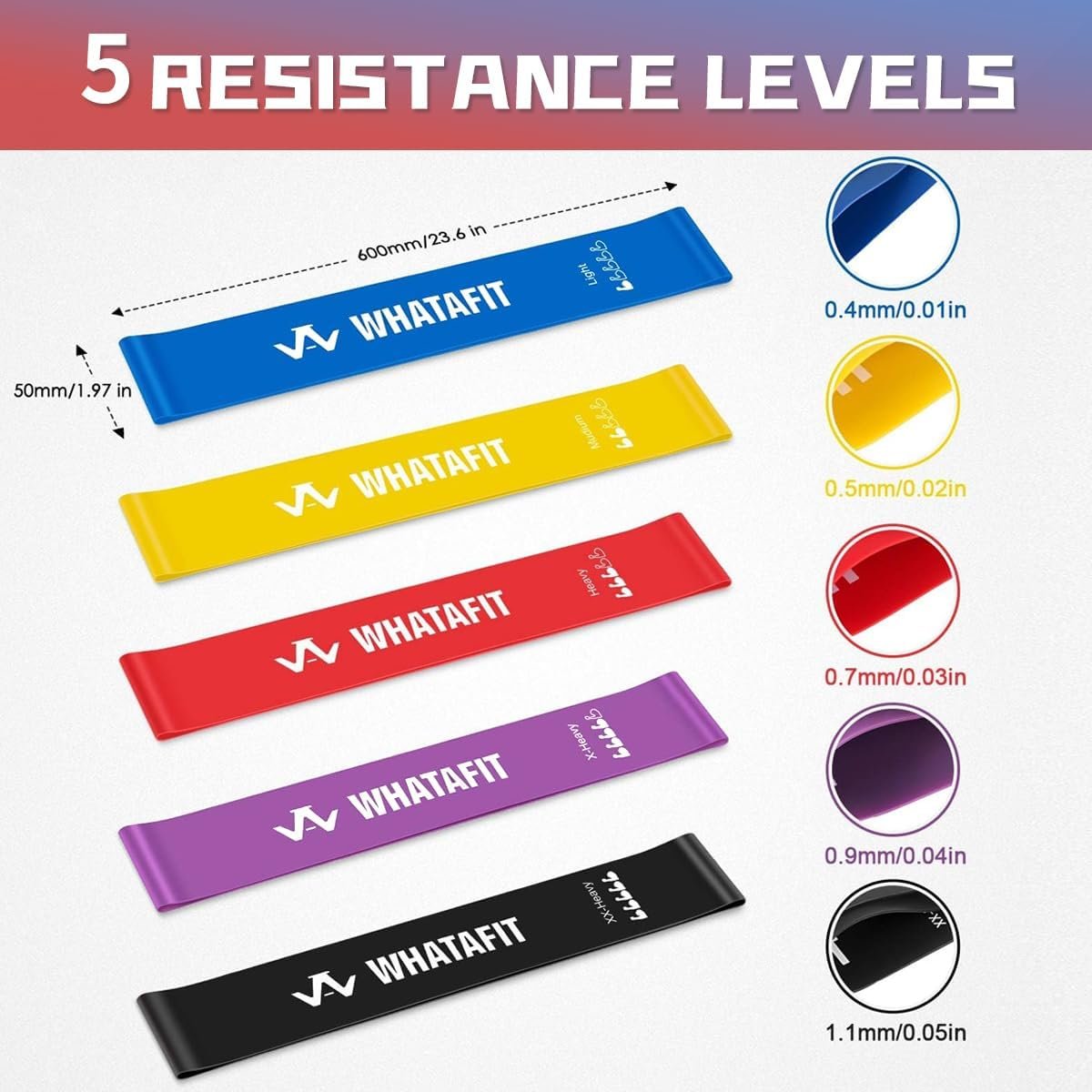 WHATAFIT Resistance Loop Exercise Bands, Latex Elastic Workout Bands for Men and Women, for Home Fitness, Stretching, Strength Training, Physical Therapy - Image 4