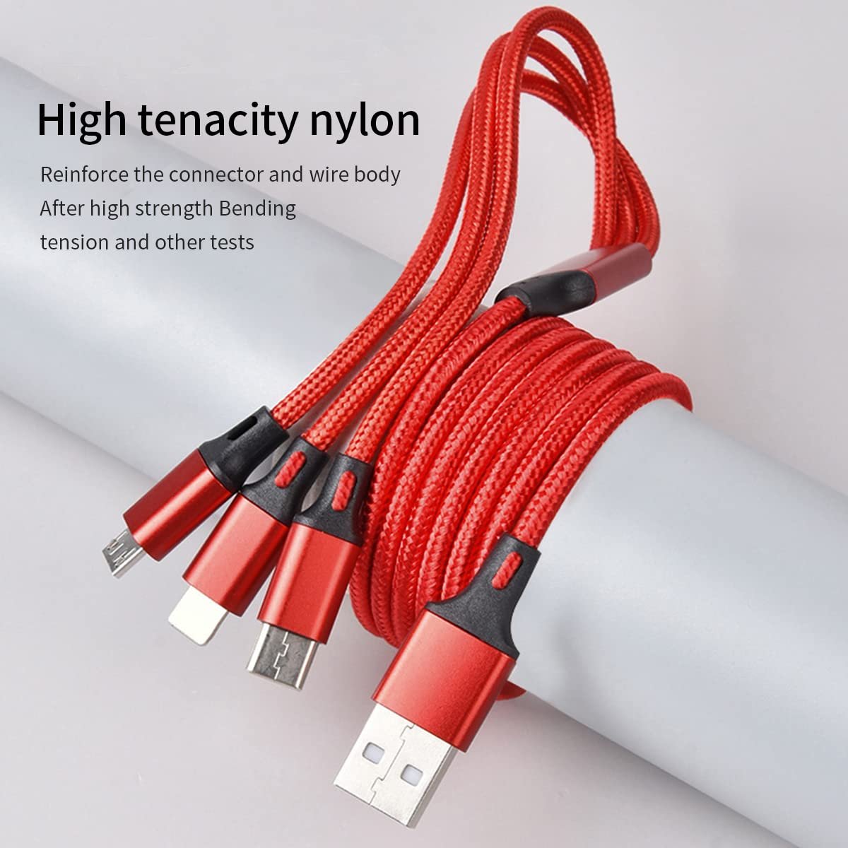 Multi Charging Cable 3 in 1 Nylon Braided Multi USB Cable Multiple Charger Fast Charging Cord Compatible with Most Smart Phones & Pads 1PCS - Image 6