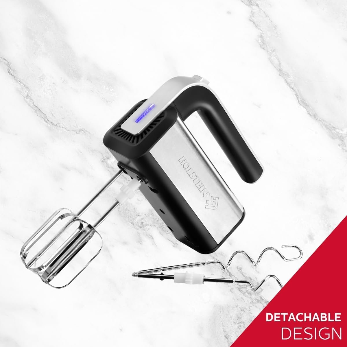Holstein Housewares 5-Speed Hand and Stand Mixer, 250W Power with LED Light, Black and Stainless Steel – Versatile Mixer for Baking, Whipping, and More - Image 4