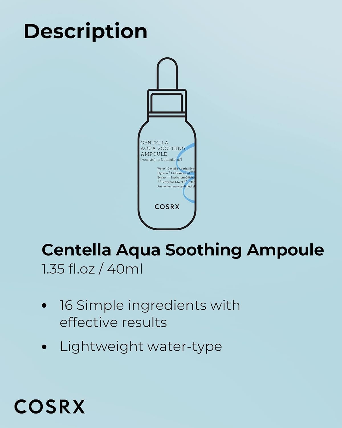COSRX Centella Aqua Soothing Ampoule, Centella Asiatica Cica Serum, Korean Skin Care, 1.35 Fl oZ, For Sensitive Skin, Daily Skin Serum, Paraben Free, No Animal Testing - Image 8