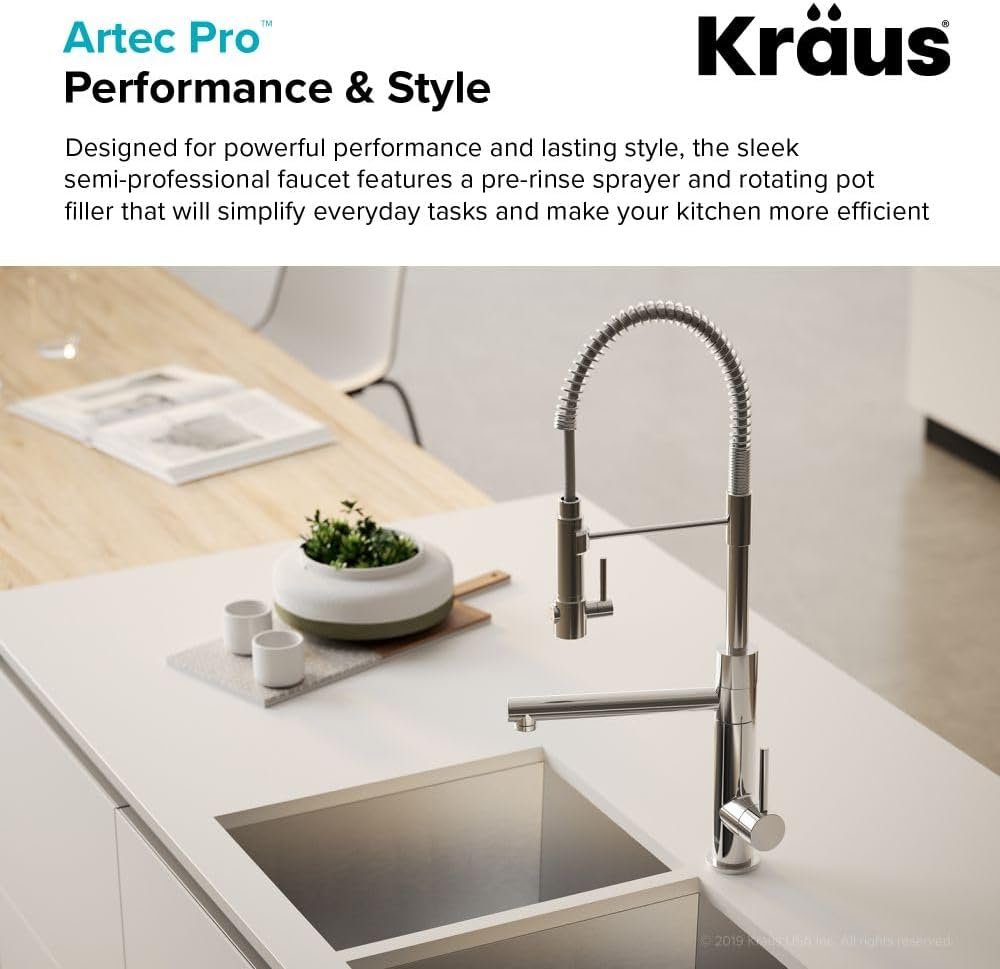 KRAUS Artec Pro (1 st Gen) Commercial Style Pre-Rinse Single Handle Kitchen Faucet (No Pull Down) with Pot Filler in Matte Black/Black Stainless Steel, KPF-1603MBSB - Image 15