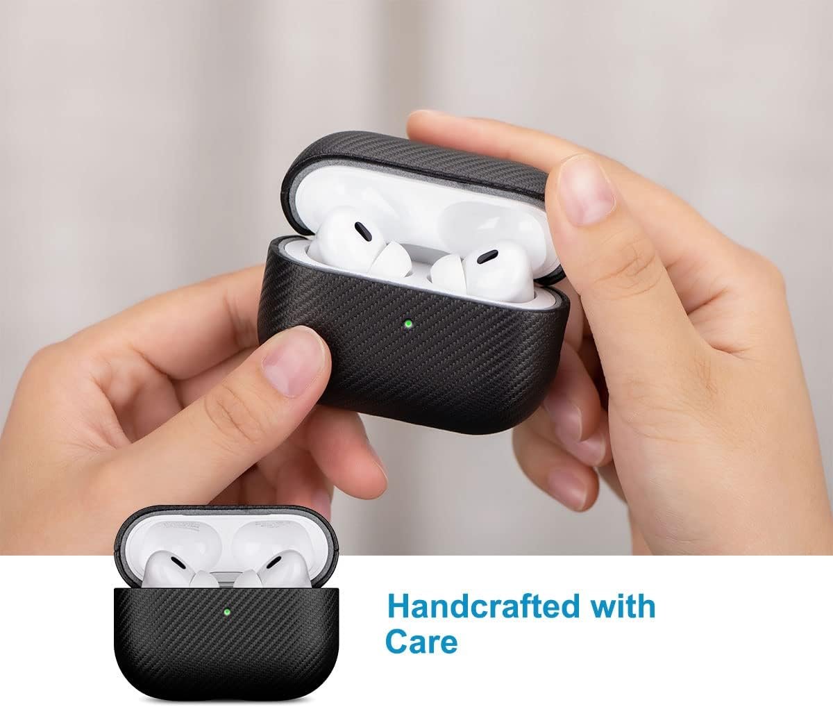LOPIE AirPods Pro Case Cover (Not for AirPods Pro 2nd Gen), Handmade AirPods Pro 1st Generation Case Protective Cover, Carbon Fiber Style Vegan Leather Case for Men/Women - Black - Image 6