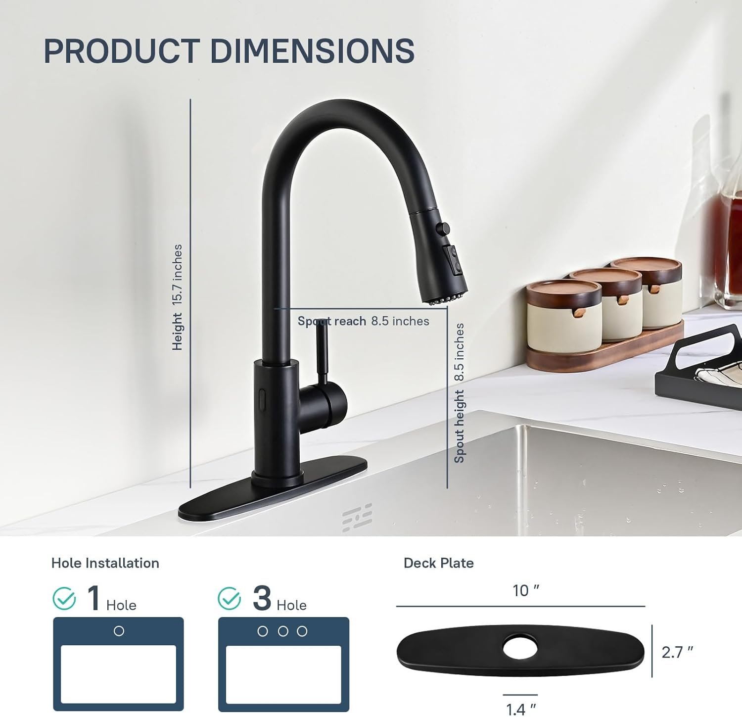 Arofa Black Touchless Kitchen Faucet with Pull Down Sprayer, Smart Motion Sensor Kitchen Sink Faucet, Stainless Steel Single Handle Kitchen Faucet, Matte Black - Image 6