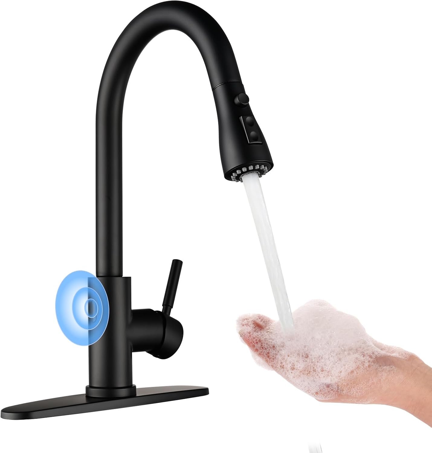 Arofa Black Touchless Kitchen Faucet with Pull Down Sprayer, Smart Motion Sensor Kitchen Sink Faucet, Stainless Steel Single Handle Kitchen Faucet, Matte Black - Image 2