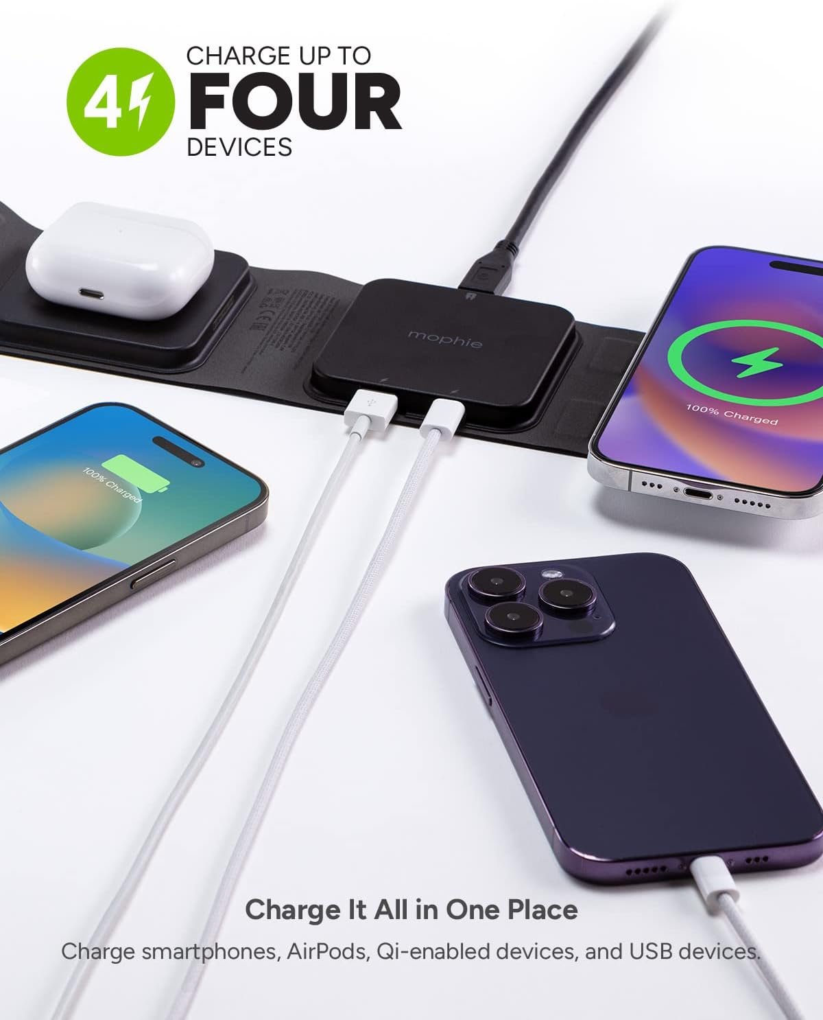 mophie Wireless 3 in 1 Travel Magnetic Wireless Charging Station, Multiple Devices, Compatible with Apple iPhones, Google, Samsung Devices, AirPods, BYO Watch Charger. (Watch Charger not Included) - Image 4