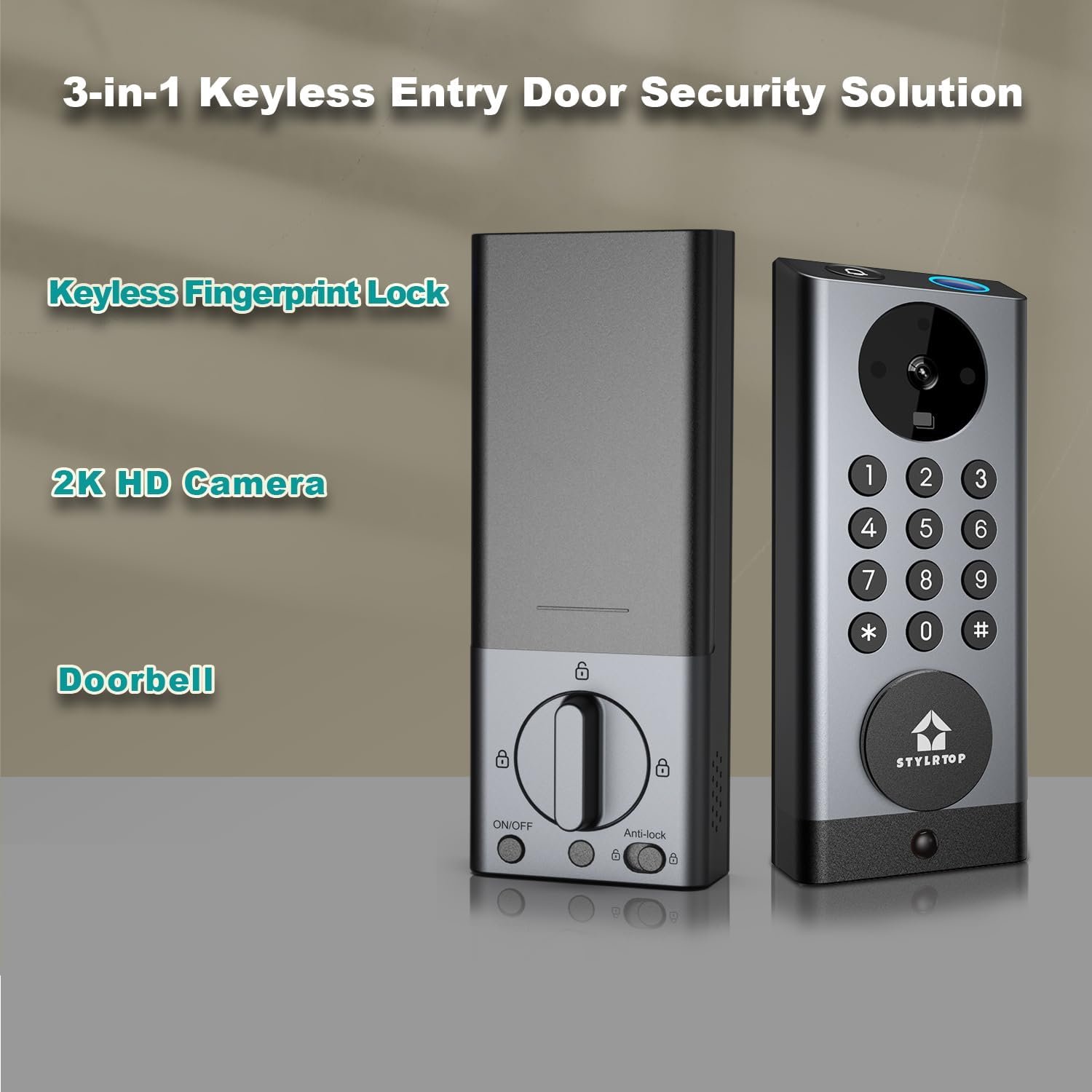 Camera Smart Lock, 3-in-1 Camera+Doorbell+Fingerprint Keyless Entry, Built-in Wi-Fi,Support Alexa, App Remote Control, Intercom,HD 2K, Deadbolt (Black) - Image 3