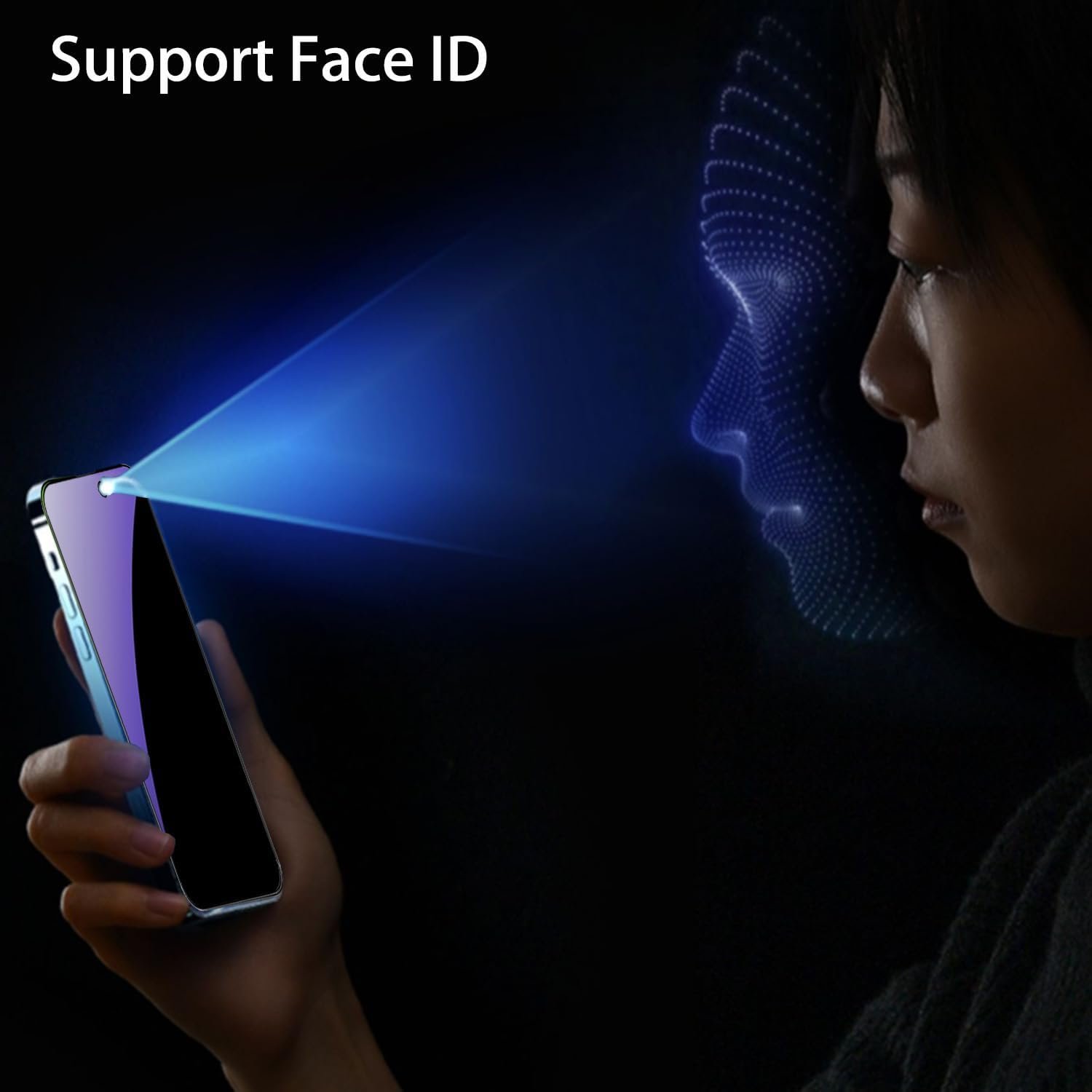 2 Pack Anti-Blue Privacy Tempered Glass Suit for iPhone 14 Pro Anti-Spy Screen Protector Anti-Peeping Film 9H Hardness Anti-scratch Full Covered 6.1 inch (Blue) - Image 4