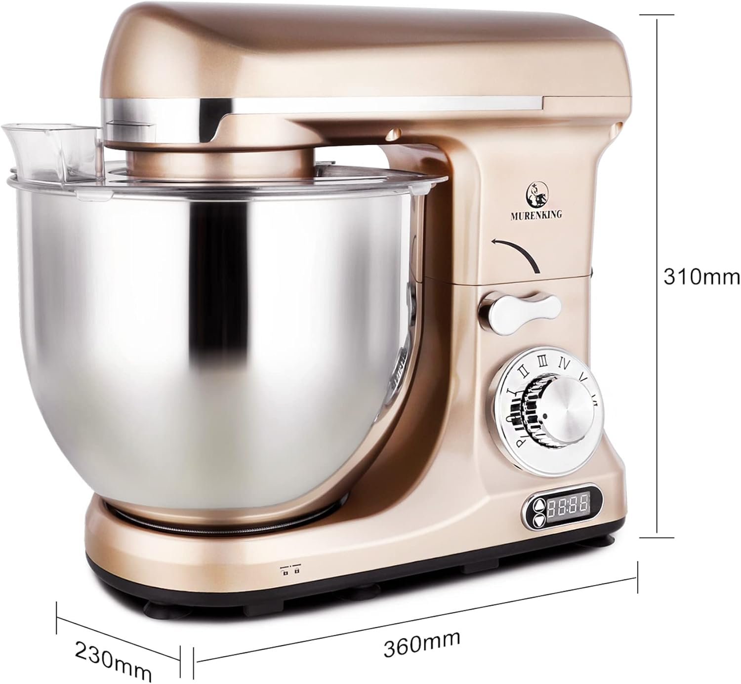 Professional Stand Mixer, 6-Qt with Timer, MK37 500W 6-Speed Tilt-Head Food Electric Mixer Kitchen Machine,Plastic (Champagne) - Image 5