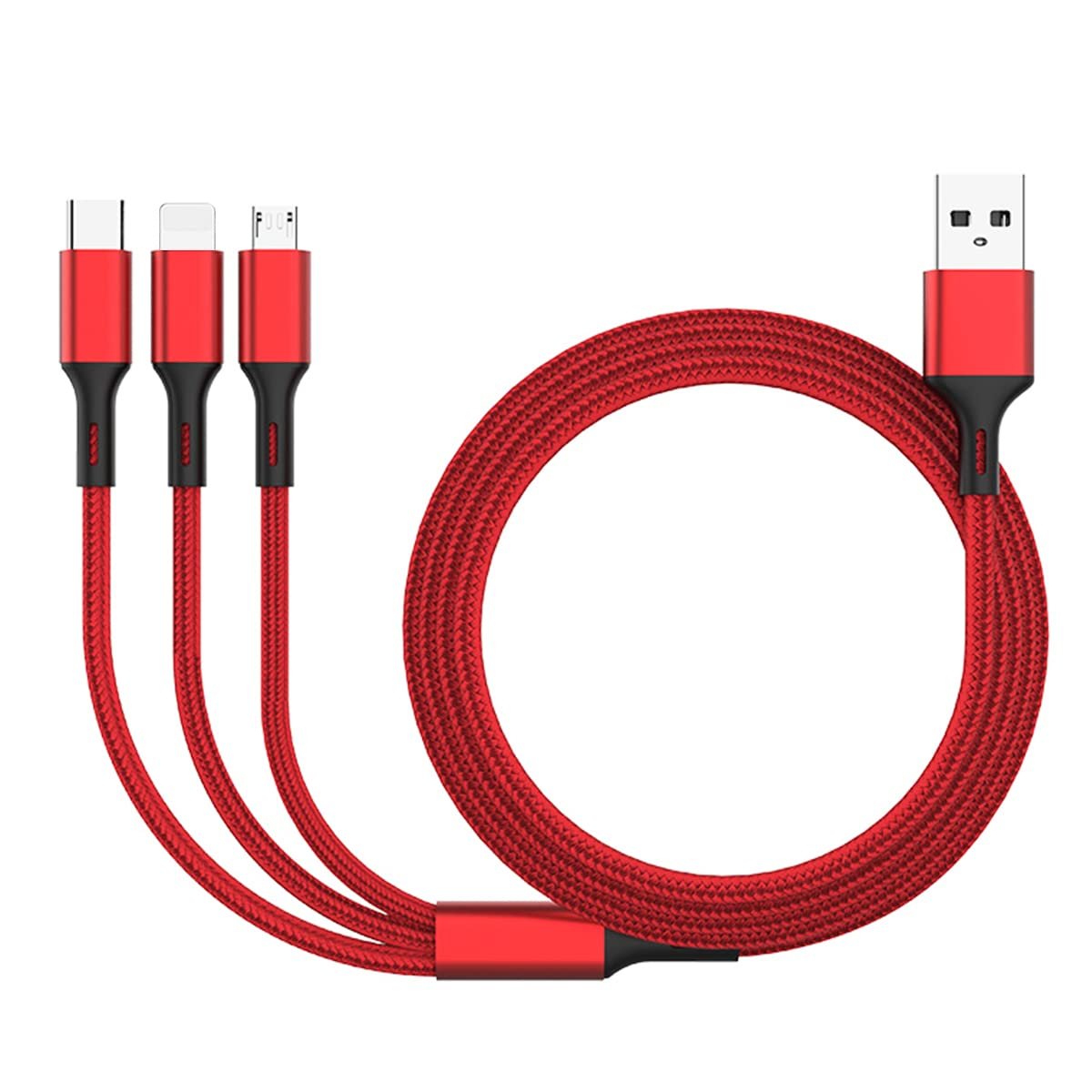Multi Charging Cable 3 in 1 Nylon Braided Multi USB Cable Multiple Charger Fast Charging Cord Compatible with Most Smart Phones & Pads 1PCS - Image 2