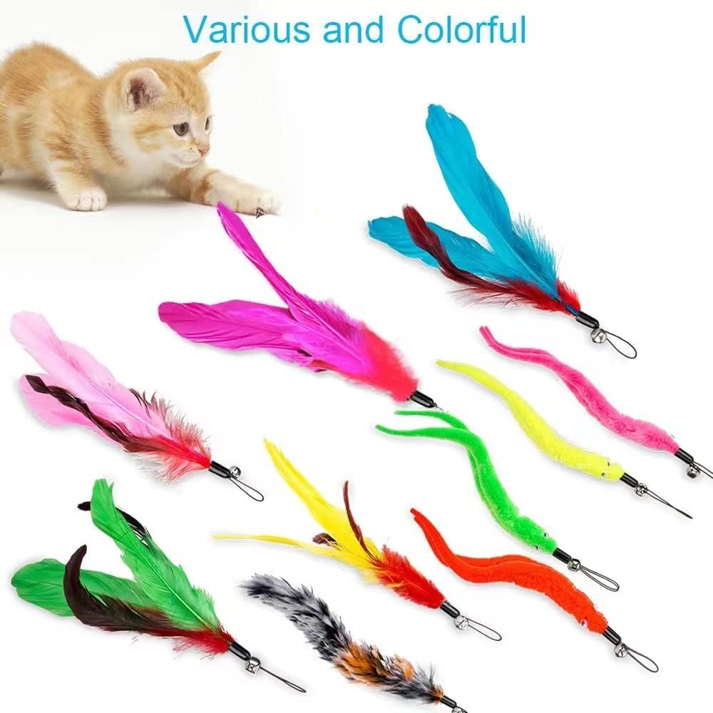 Cat Toys Feather Toy, 2PCS Retractable Wand and 10PCS Replacement Teaser with Bell Refills, Interactive Catcher and Funny Exercise for Kitten. - Image 6