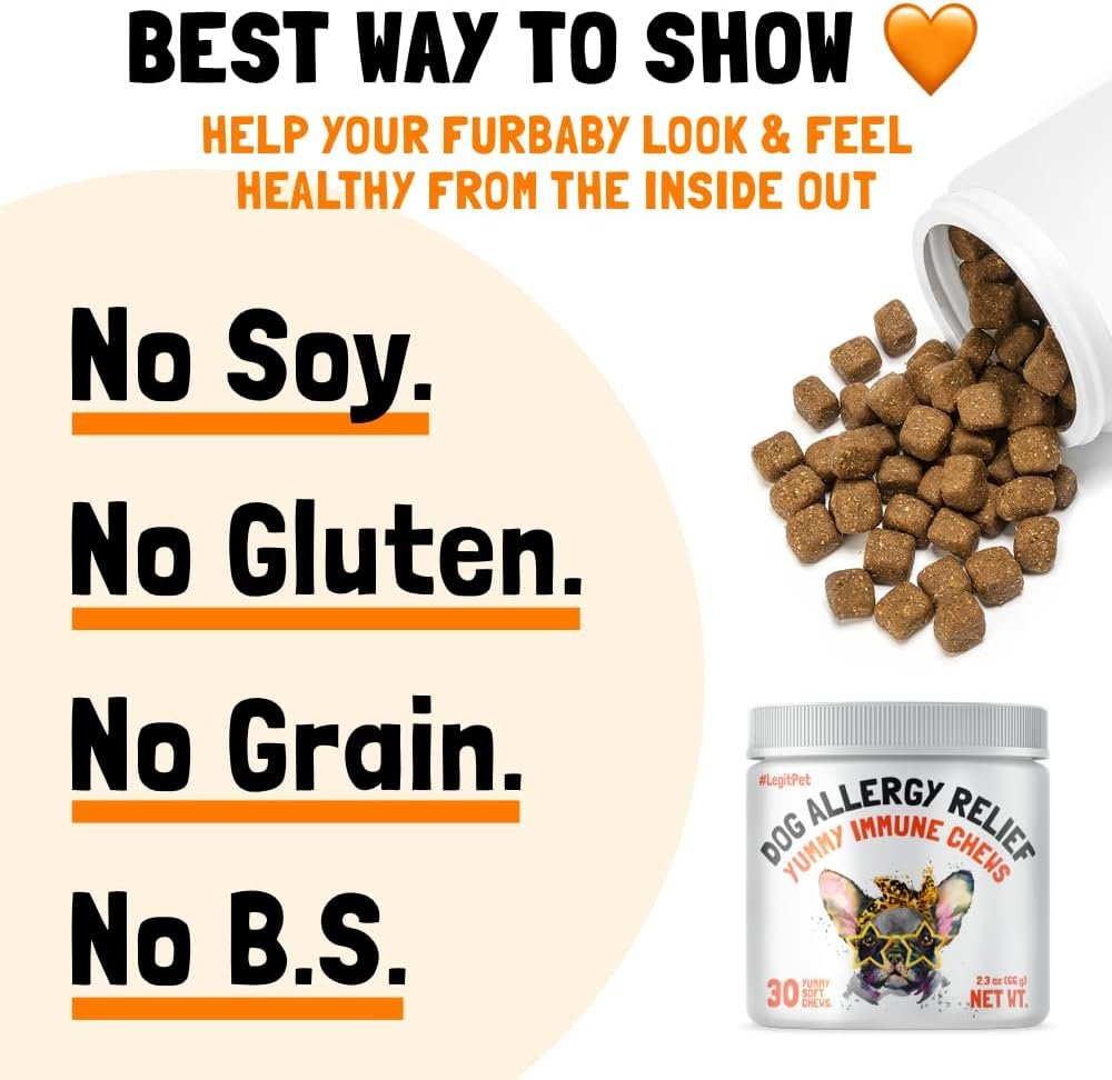 Allergy Relief Chews for Dogs & Immune & Digestive Supplement with Wild Salmon Oil Kelp Colostrum Turmeric Probiotics & Bee Pollen for Seasonal Allergies Anti Itch, Skin Hot Spots 30 Soft Treats - Image 6