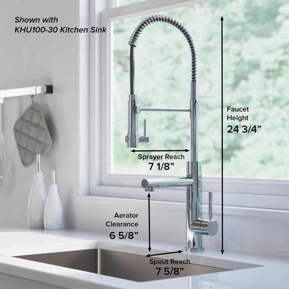 KRAUS Artec Pro (1 st Gen) Commercial Style Pre-Rinse Single Handle Kitchen Faucet (No Pull Down) with Pot Filler in Matte Black/Black Stainless Steel, KPF-1603MBSB - Image 6