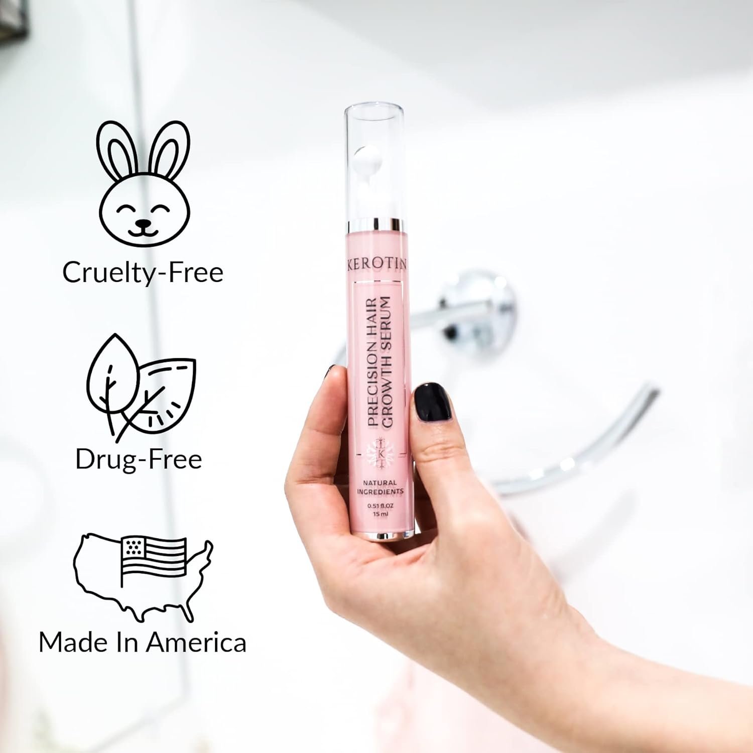 Kerotin Hair Growth Spot Treatment Serum - Visible Improvement in Hair Regrowth, Natural Follicle Hair Treatment - Contains Castor Oil, DHT blocker and Biotin - Made in the US, Cruelty Free - Image 6