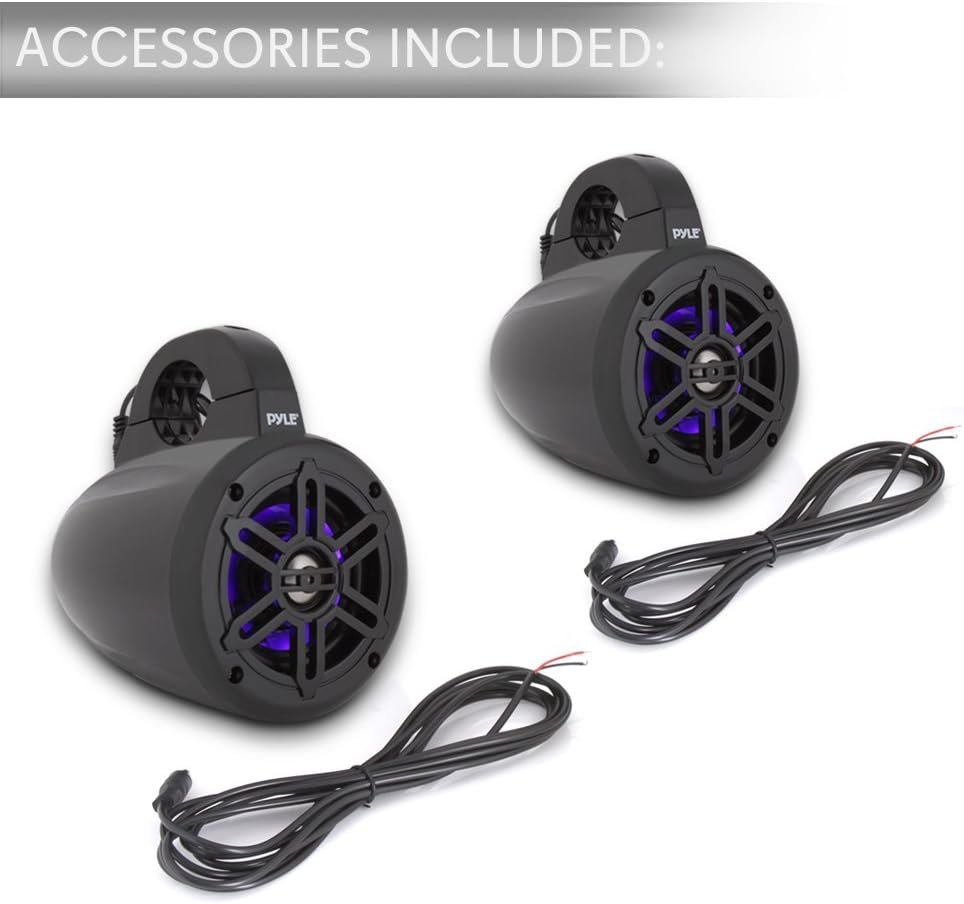 Pyle Waterproof Marine Wakeboard Tower Speakers - 4 Inch Dual Subwoofer Speaker Set w/LED Lights & Bluetooth for Wireless Music Streaming - Boat Audio System w/Mounting Clamps PLMRLEWB47BB - Image 8