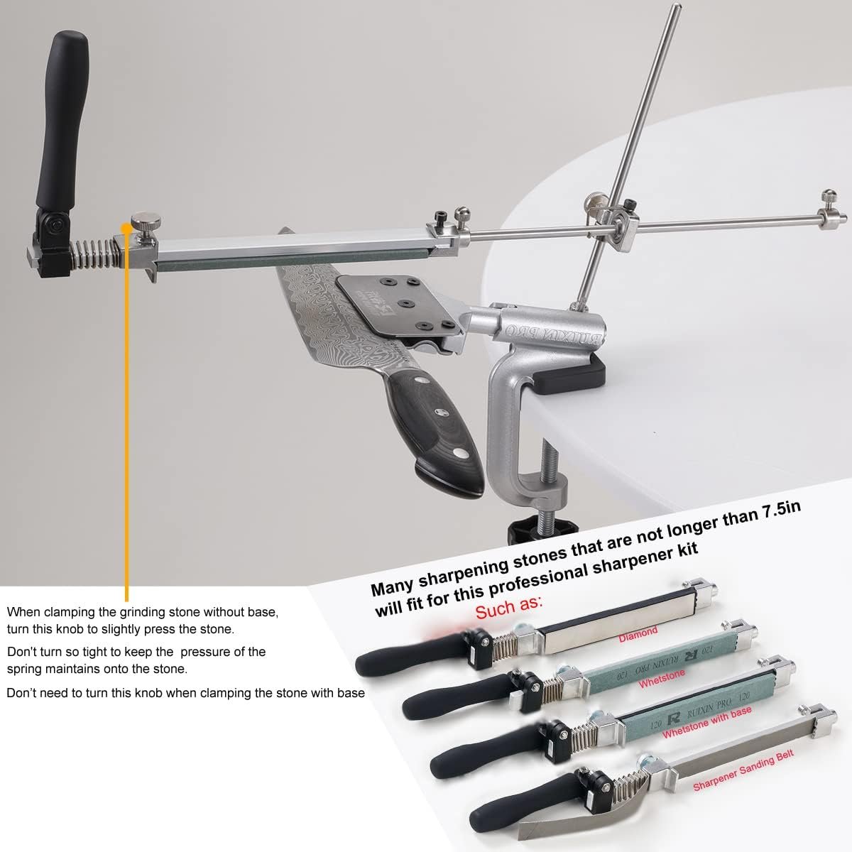 RUIXIN PRO RX-008 Kitchen Knife Sharpener System with 10 Whetstones, 360° Rotation Flip Design, Fixed Angle Stainless Steel Professional Chef Knife Sharpening Kit Fine Grinding Polishing Tool - Image 6