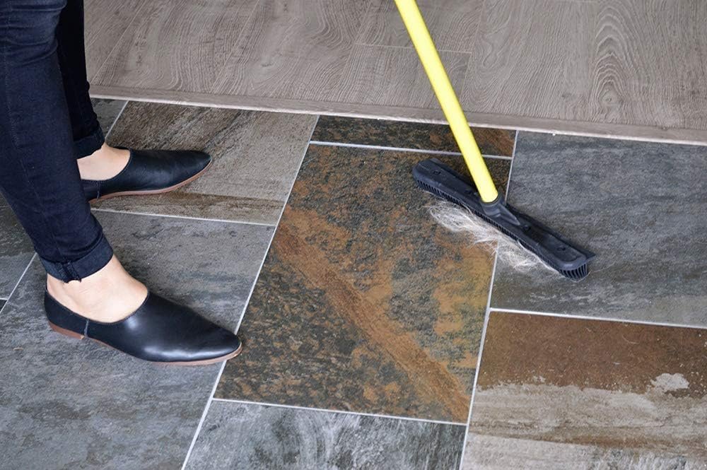 FURemover Original Indoor Pet Hair Rubber Broom with Carpet Rake and Squeegee, Black and Yellow - Image 6