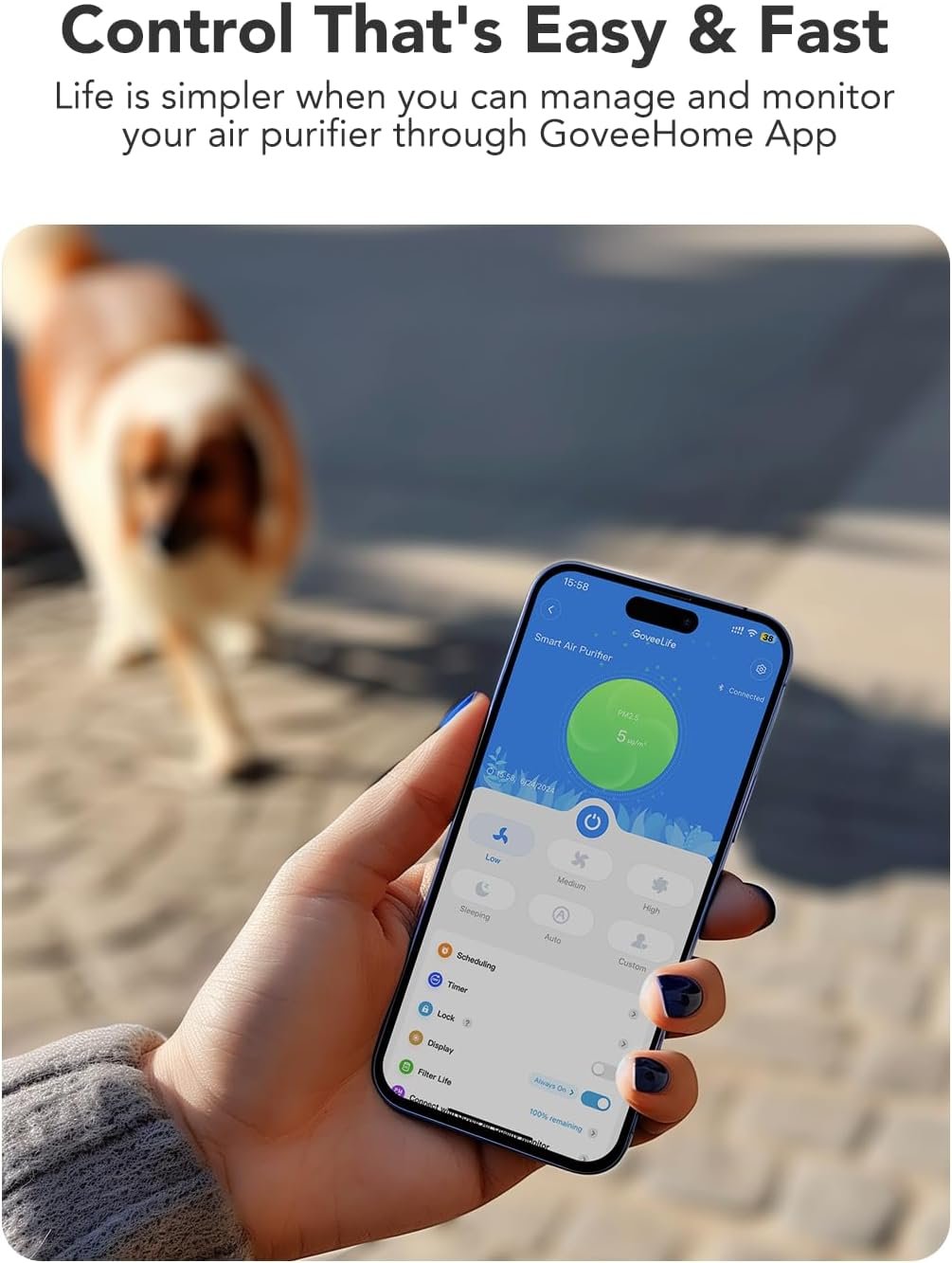 GoveeLife Smart Air Purifier for Home Large Room Up to 1524 sq.ft.with Washable Filter, Integrated PM 2.5 Air Quality Sensor,WiFi Bundle with GoveeLife Mini Air Purifier for Bedroom - Image 7