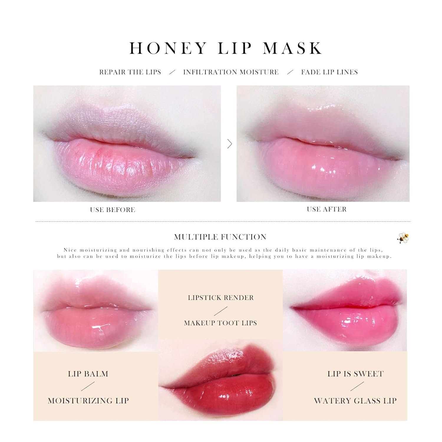 2Pcs Bee Lip Balm Honey Pot, Bee Honey Lip Sleeping Mask Overnight Repair Lip, Moisturizing Lip Mask Bee Lip Balm Pot with Wand, Hydrate Nourish Lips Lip Scrubs Exfoliator - Image 7