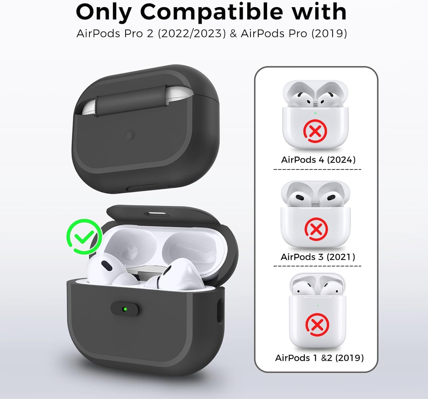 AirPods Pro 2nd Generation Case with Lock, One Piece Design AirPods Pro Case (2nd/1st gen), Soft Silicone Full Protective Cover with Easy Open/Close Lock for Women/Men (Black) - Image 3