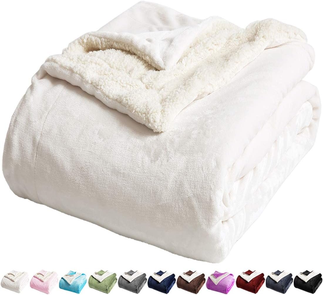 LBRO2M Sherpa Fleece Bed Blanket Queen Size Super Soft Fuzzy Plush Warm Cozy Fluffy Microfiber Couch Throw Double Reversible Blankets,Ivory - Image 2