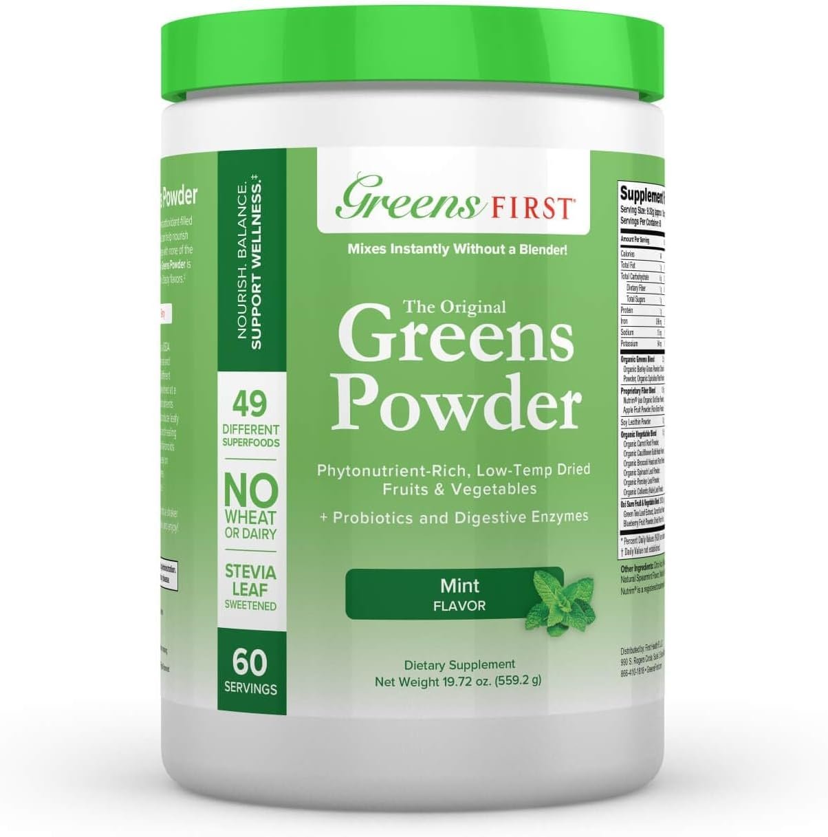 Greens First - Mint - 60 Servings - Greens Powder Superfood, 49 Organic Fruit & Vegetable Superfoods, Antioxidant Juice Smoothie Mix Supplement, Dairy Free, Vegan & Non-GMO - 19.72 oz - Image 2