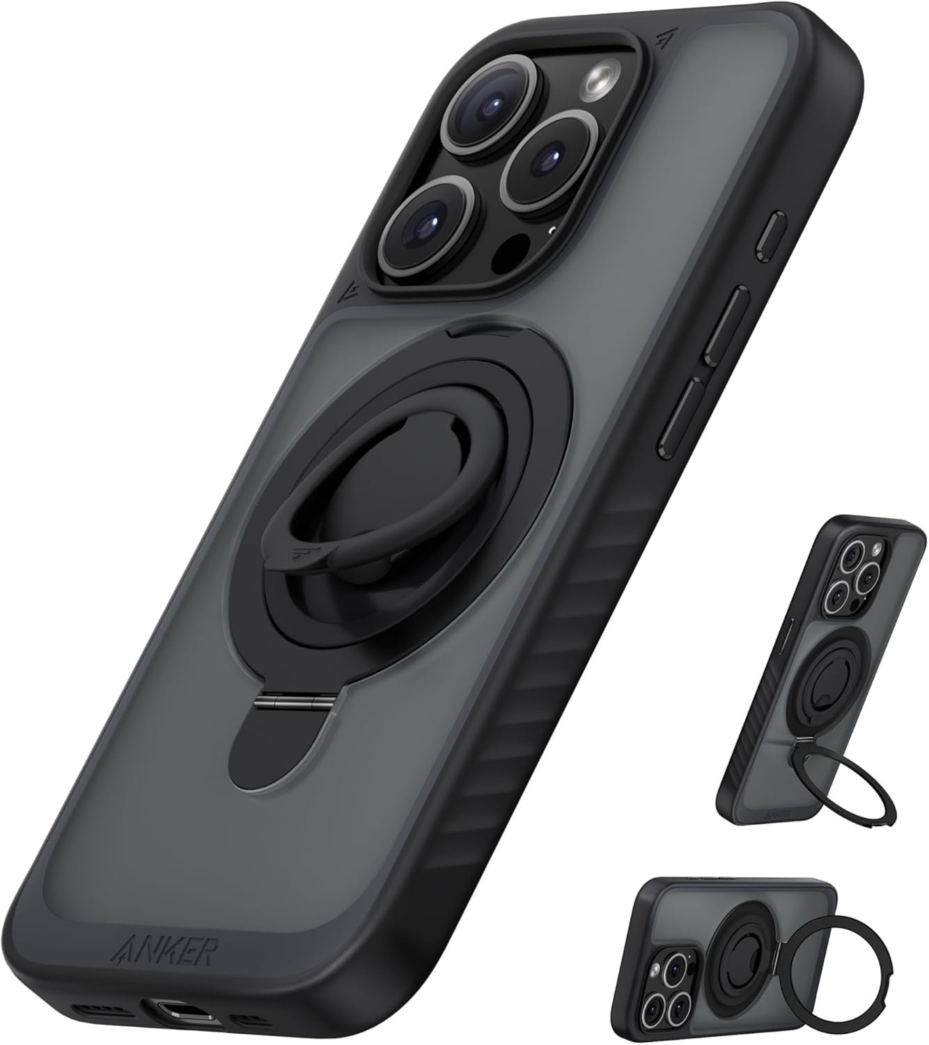 Anker Magnetic Ring Stand for iPhone 15 Pro Max Case, Silicone Finger Ring Grip Stand Holder, Military Grade Drop Tested, Compatible with MagSafe, Built in Kickstand, Soft Edge Anti-Fingerprint, Black - Image 2