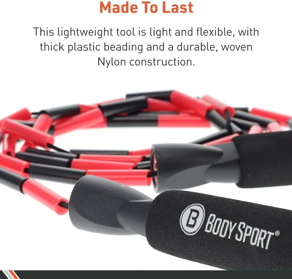 BodySport ZZR184 Beaded Jump Rope - Expand Your Workout Routine - Foam Handles for Firm Grip - 9 Ft. Rope - Image 8