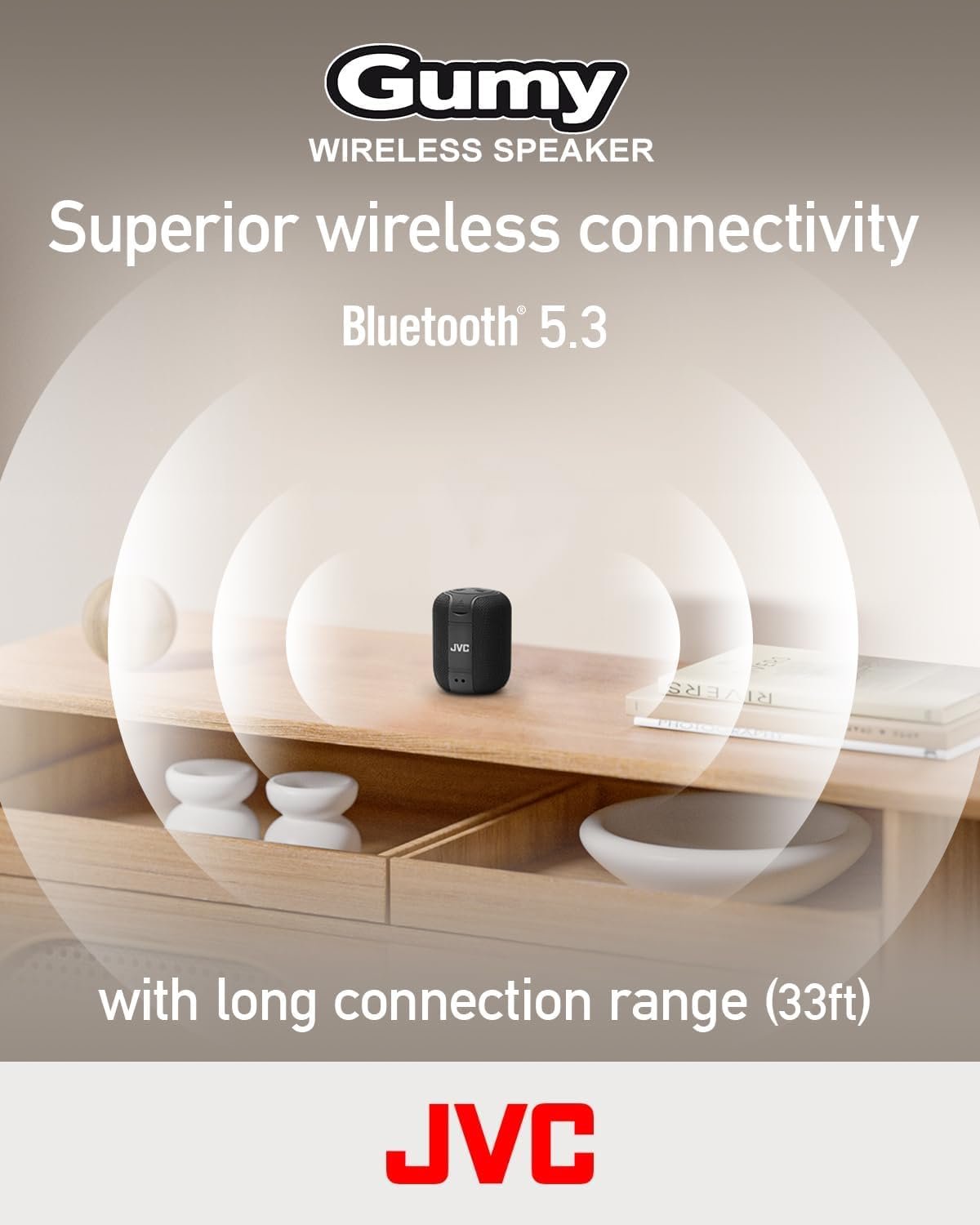 JVC Portable Gumy Wireless Speaker with Surround Sound, Bluetooth 5.3, Lightweight, TWS Capability, USB-C, up to 15-Hour Battery Life - SPSG1BTB (Black) - Image 5