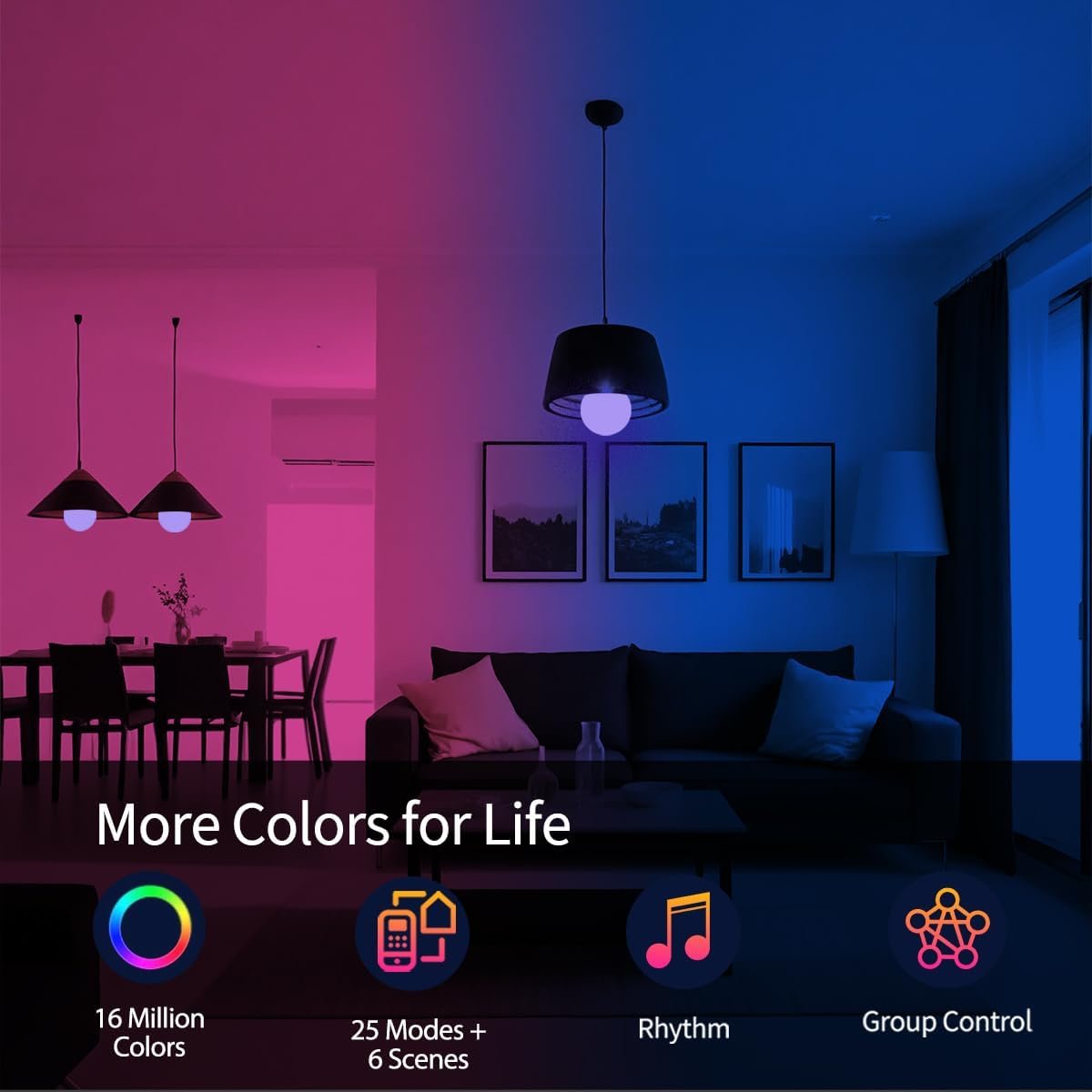 ILC G120 LED Large Globe Light Bulbs 15W, Work with Alexa Required Echo Device, Φ4.72 inch, Color Changing, CCT Color Temprature Turnable 2700K-6000K, CRI>95+, 150W Equivatlent, E26 Base (2 Pack) - Image 7