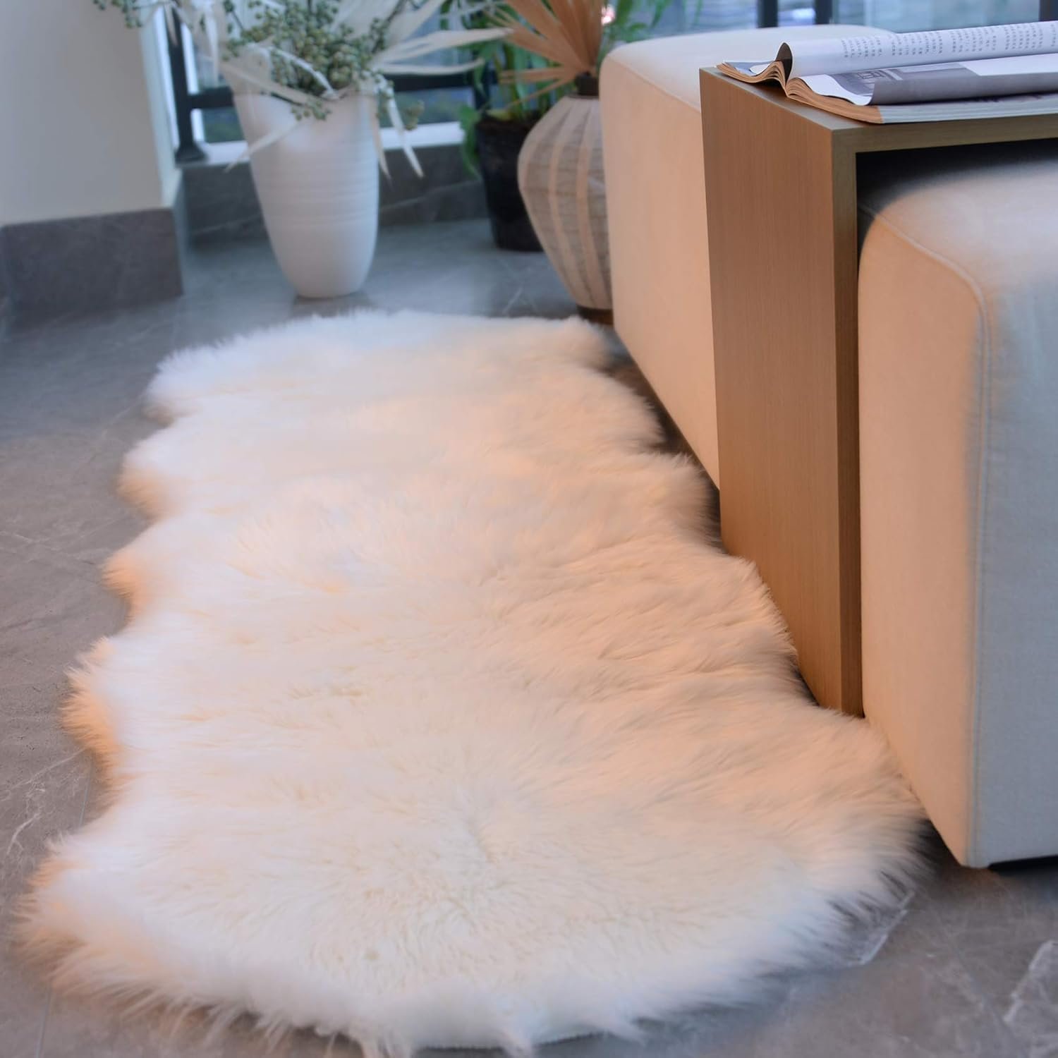 Ultra Soft Faux Sheepskin Fur Rug White Fluffy Area Rugs Chair Couch Cover Fuzzy Rug for Bedroom Bedside Floor Sofa Living Room, 2x6 Feet White - Image 7