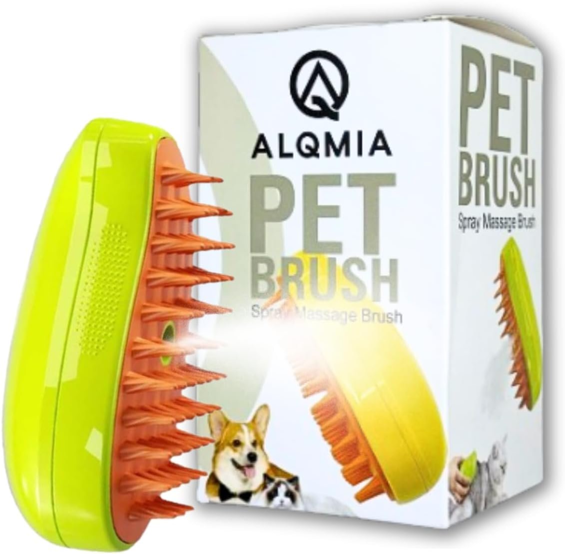 Cat Steam Brush 3 in 1, Silicone Massage Grooming & Pet Hair Remover, Spritz Defur Comb for Cats Dogs, Steamy Brush, Misting Pets Grooming Comb, Pet Hair Brushes Indoor Steamer by ALQMIA (Green) - Image 2