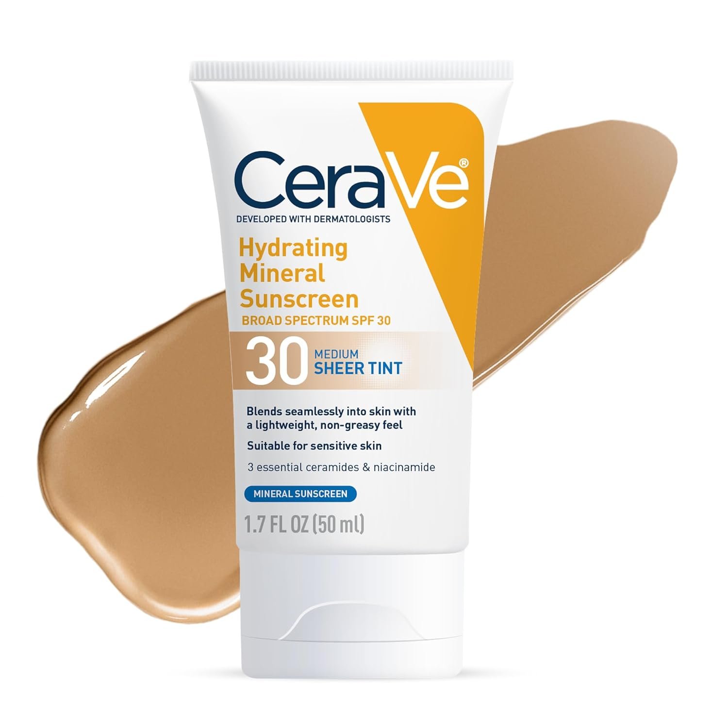 CeraVe Hydrating Mineral Sunscreen SPF 30 with Sheer Tint | Tinted Mineral Sunscreen with Zinc Oxide & Titanium Dioxide | Blends Seamlessly For Healthy Glow | Medium, 1.7 Fluid Ounce - Image 2