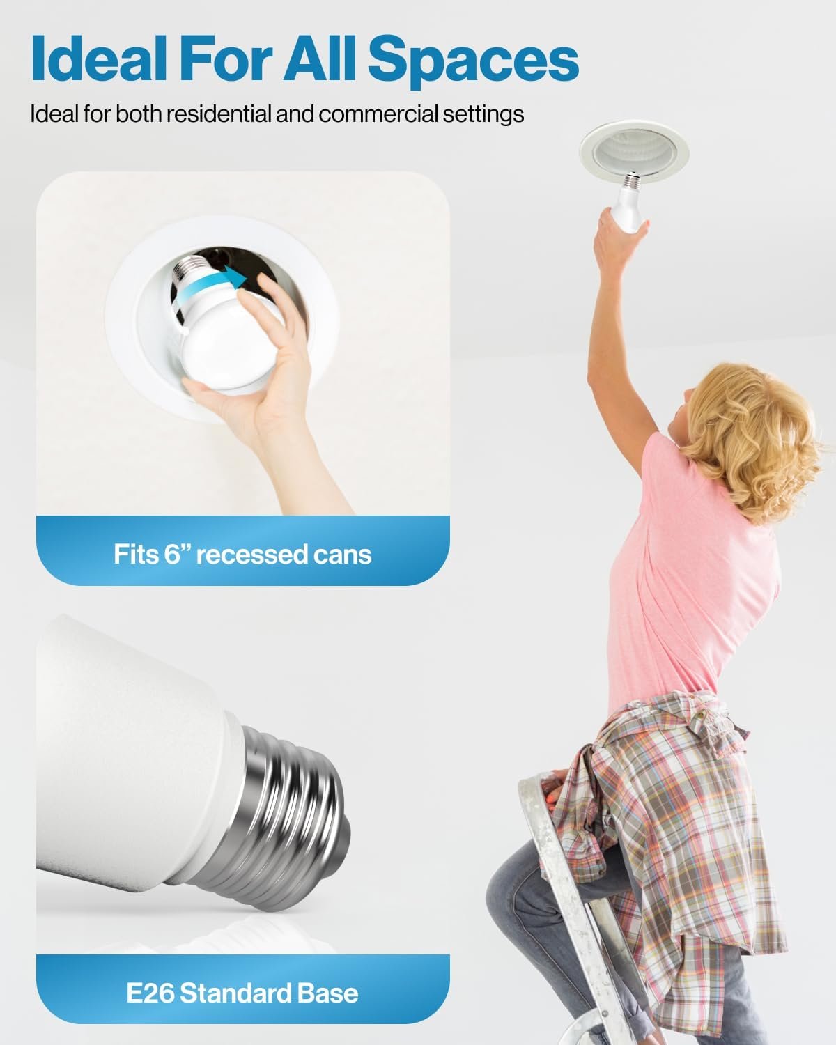 Sunco Lighting - 4 Pack BR40 Light Bulbs, LED Indoor Flood Light, Dimmable, CRI94 2700K Soft White, 100W Equivalent 17W, 1400 Lumens, E26 Base, Indoor Home Recessed Can Lights, High Lumens - UL - Image 5