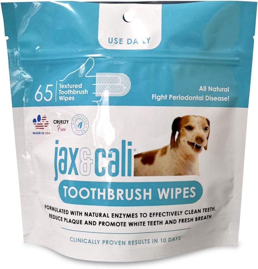 JAX & CALI Pet Toothbrush Wipes, All Natural Textured Dental Wipes, Holistic Pet Oral Care, Cruelty Free, Natural Enzymes Reduce Plaque and Inflammation, Keeps Teeth Clean, For Dogs And Cats, 65 Count - Image 2