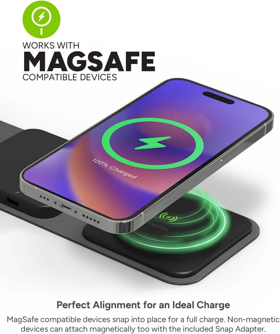 mophie Wireless 3 in 1 Travel Magnetic Wireless Charging Station, Multiple Devices, Compatible with Apple iPhones, Google, Samsung Devices, AirPods, BYO Watch Charger. (Watch Charger not Included) - Image 5