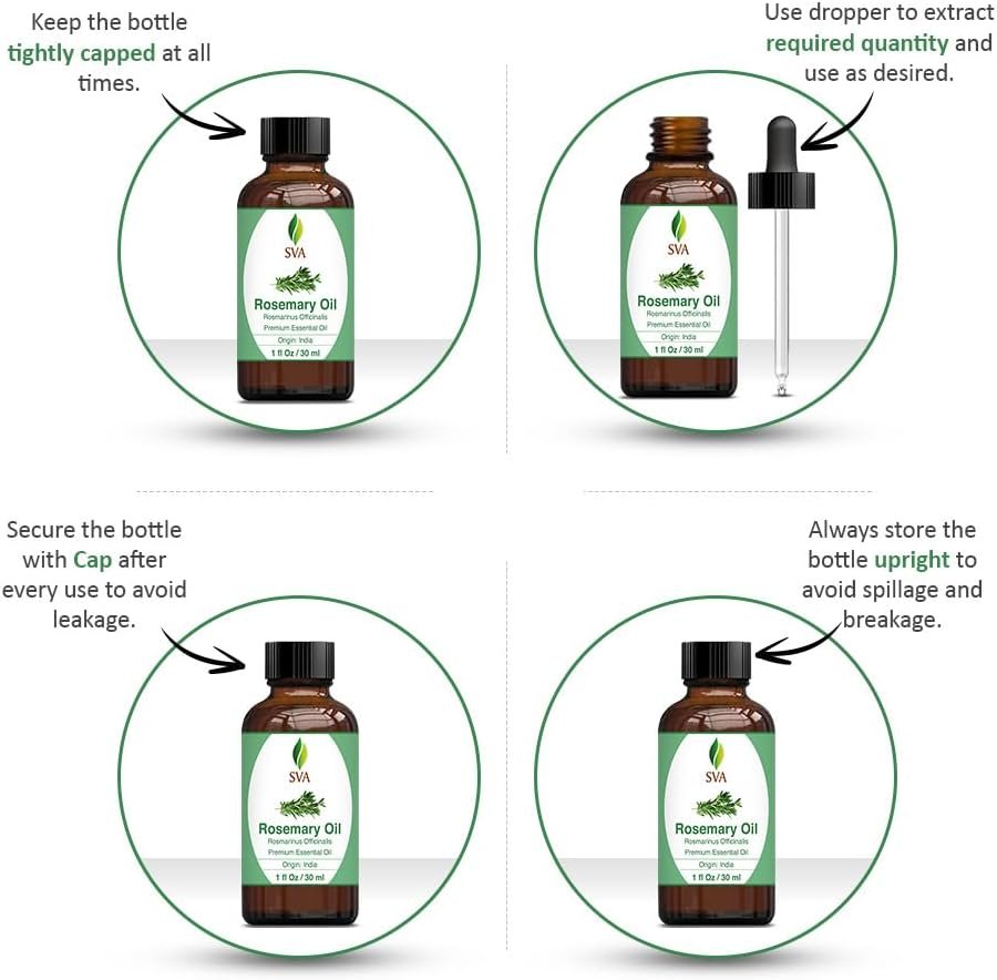 SVA Rosemary Essential Oil – 1 Fl Oz – 100% Natural Rosemary Oil for Hair, Face, Skin Care, Diffuser, Aromatherapy, Scalp, Body Massage, Soap and Candle Making – with Dropper - Image 3